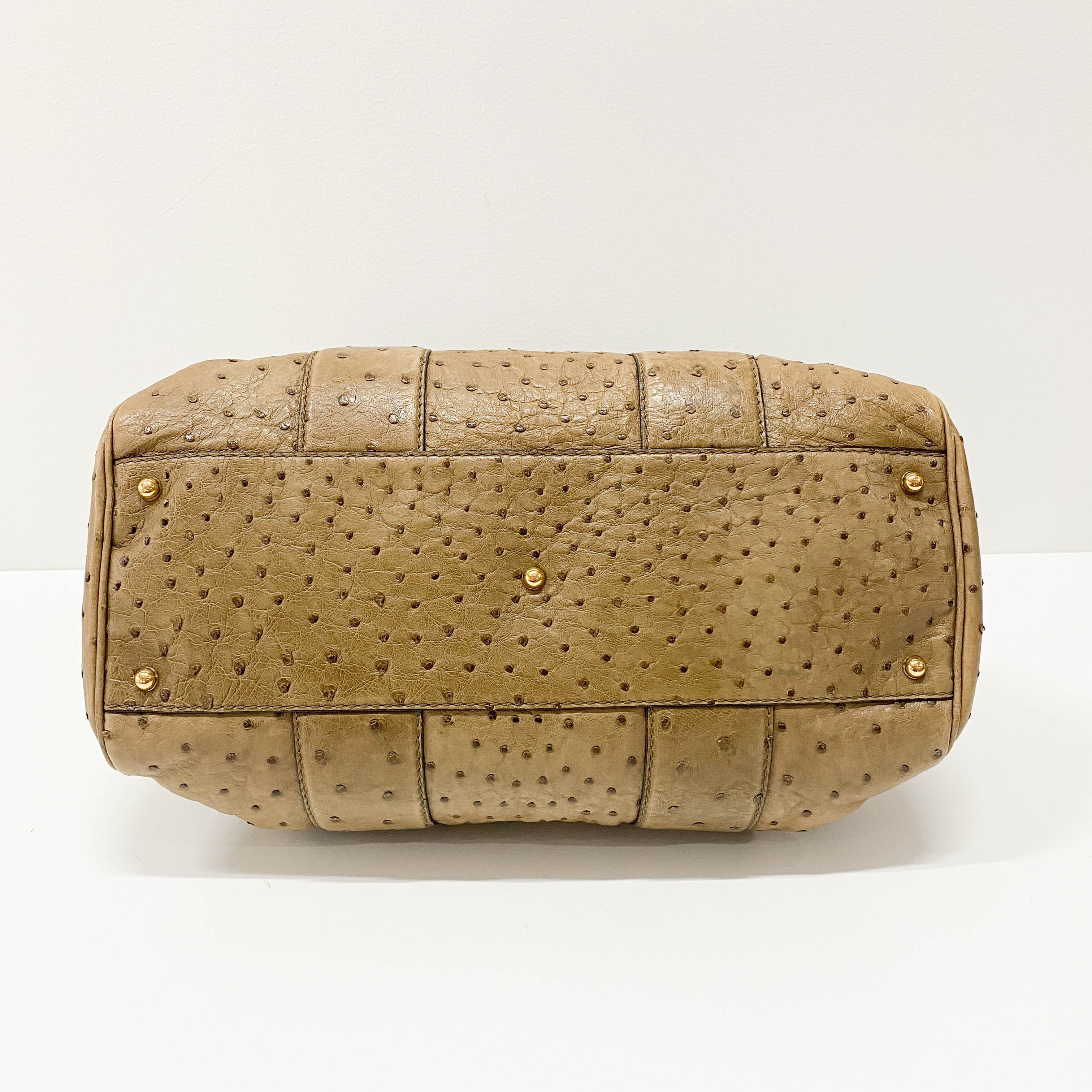 Ostrich Brown Leather with Fur Bag Charm Bag