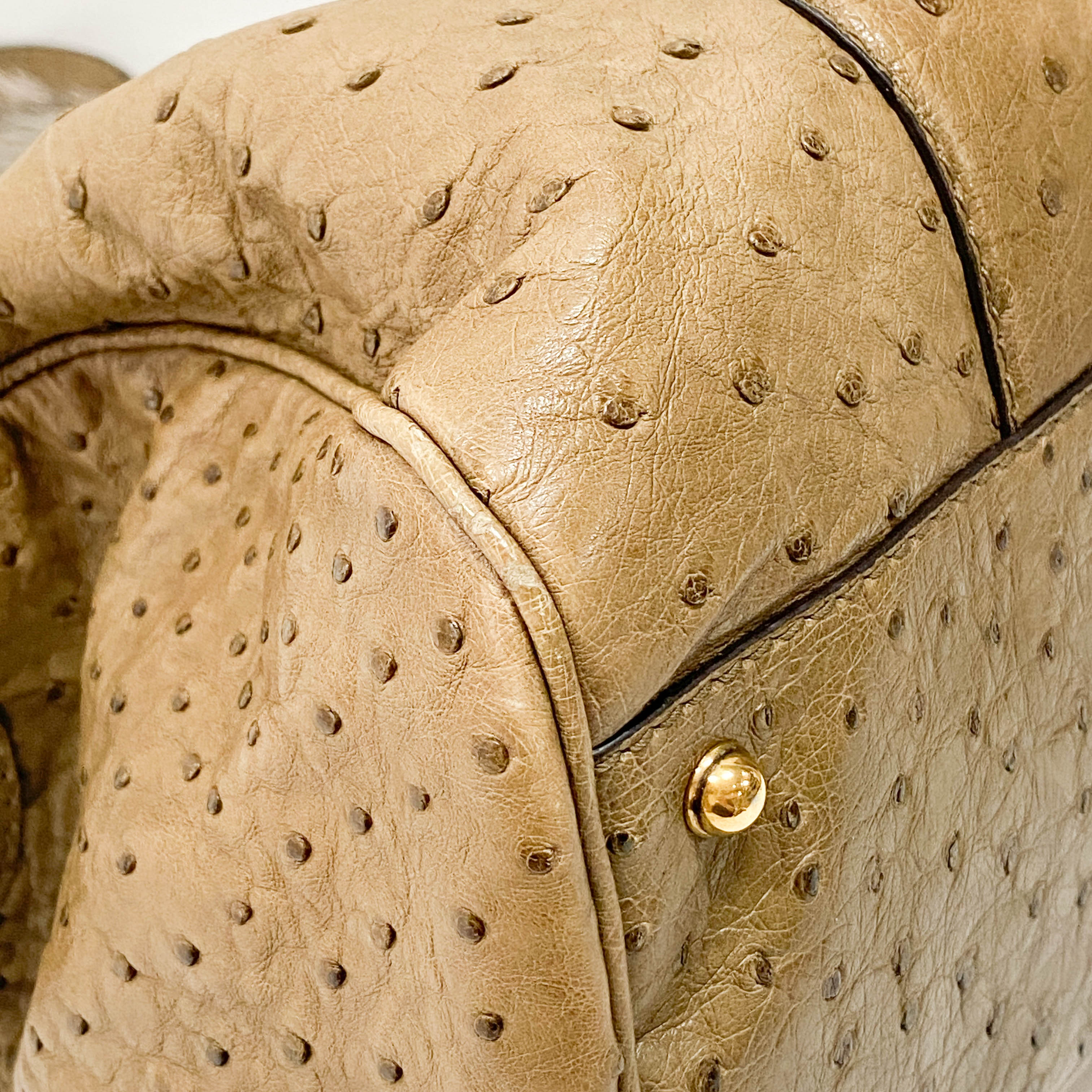 Ostrich Brown Leather with Fur Bag Charm Bag