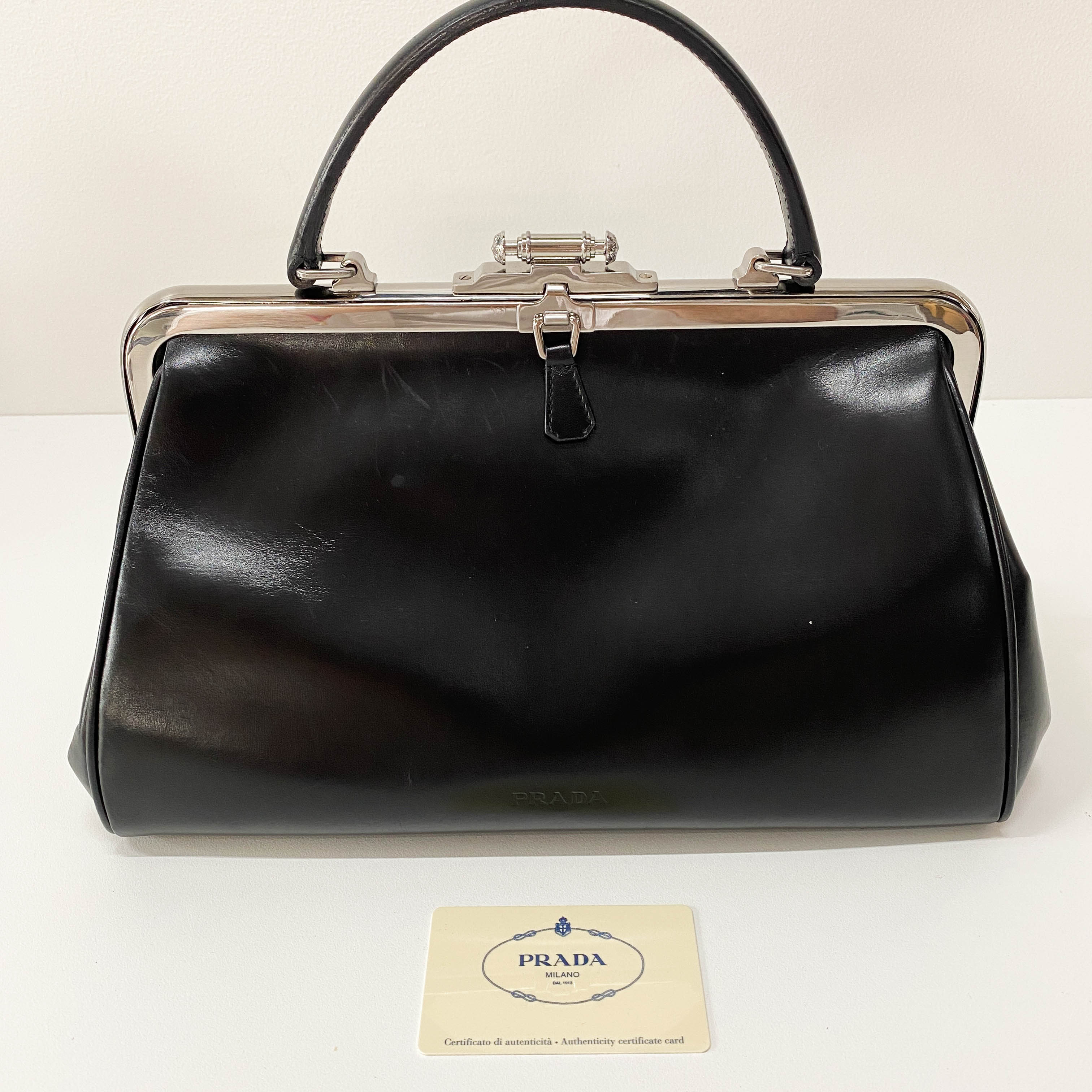 Black Leather Top Handle Bag