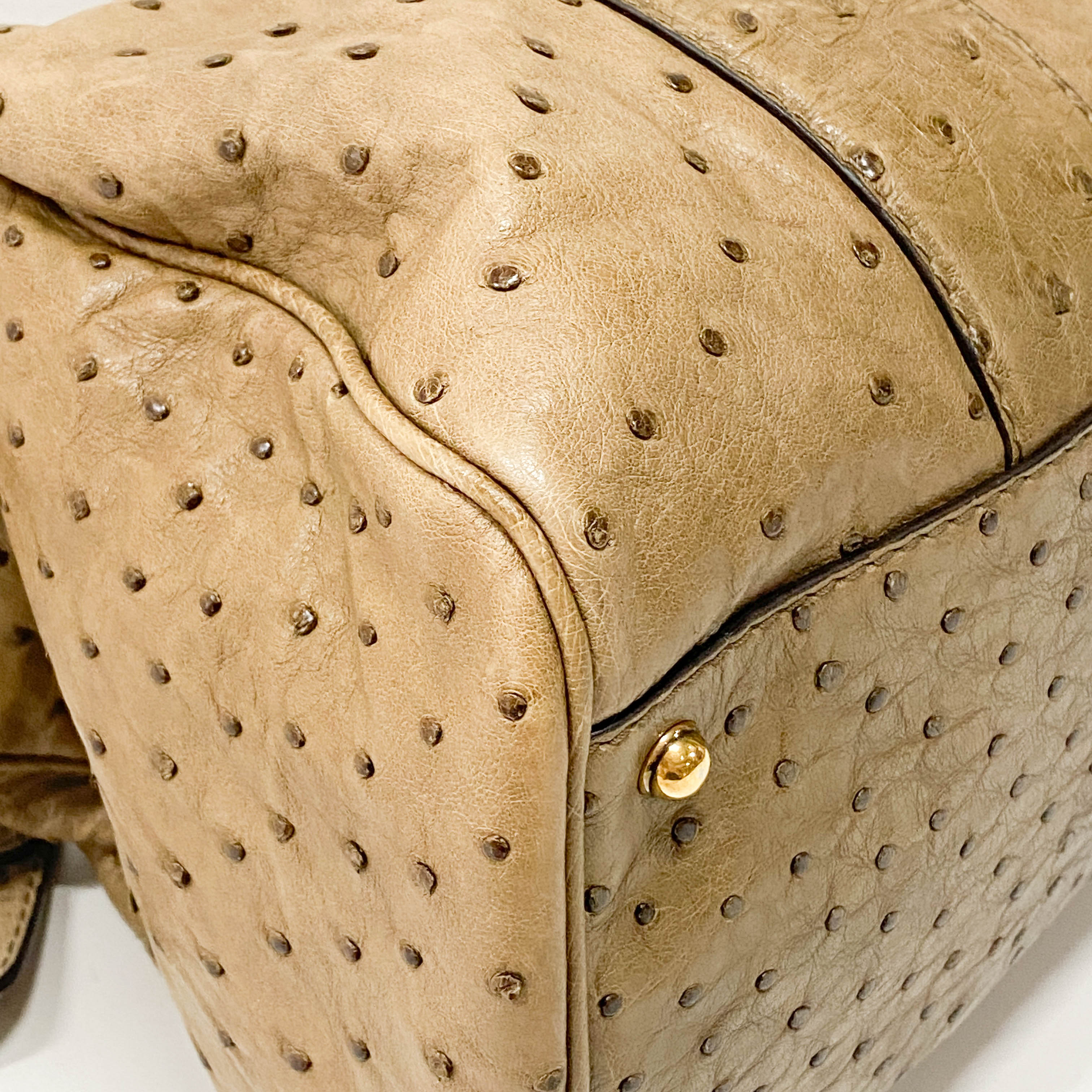 Ostrich Brown Leather with Fur Bag Charm Bag