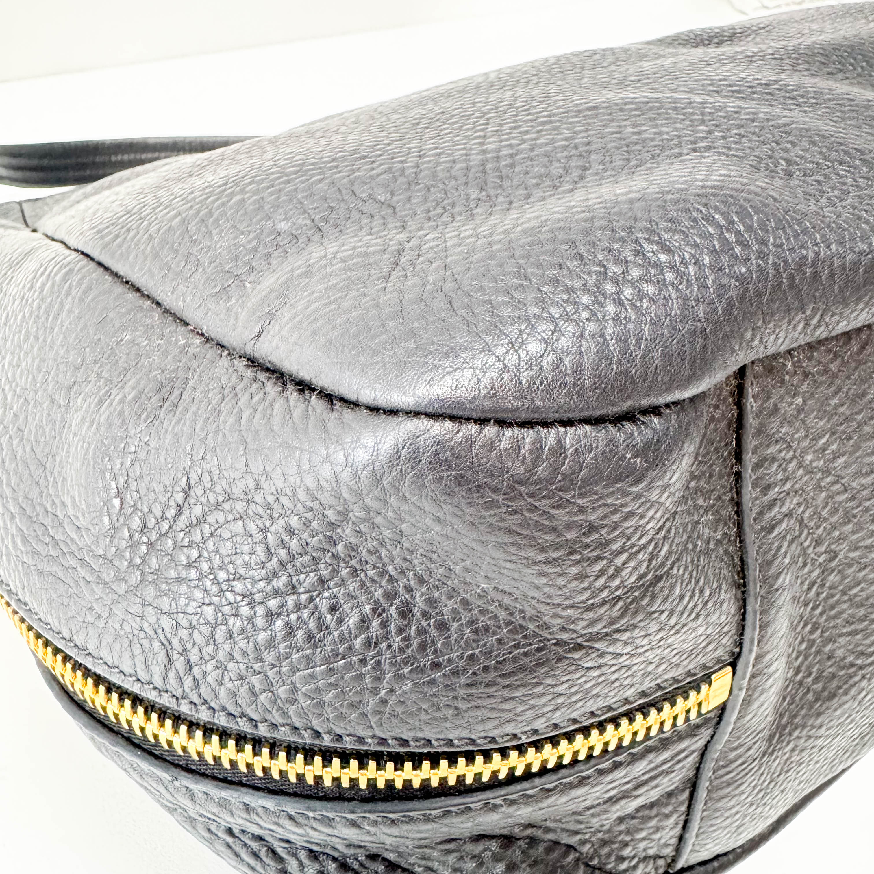 Black Leather Hobo Shoulder Bag