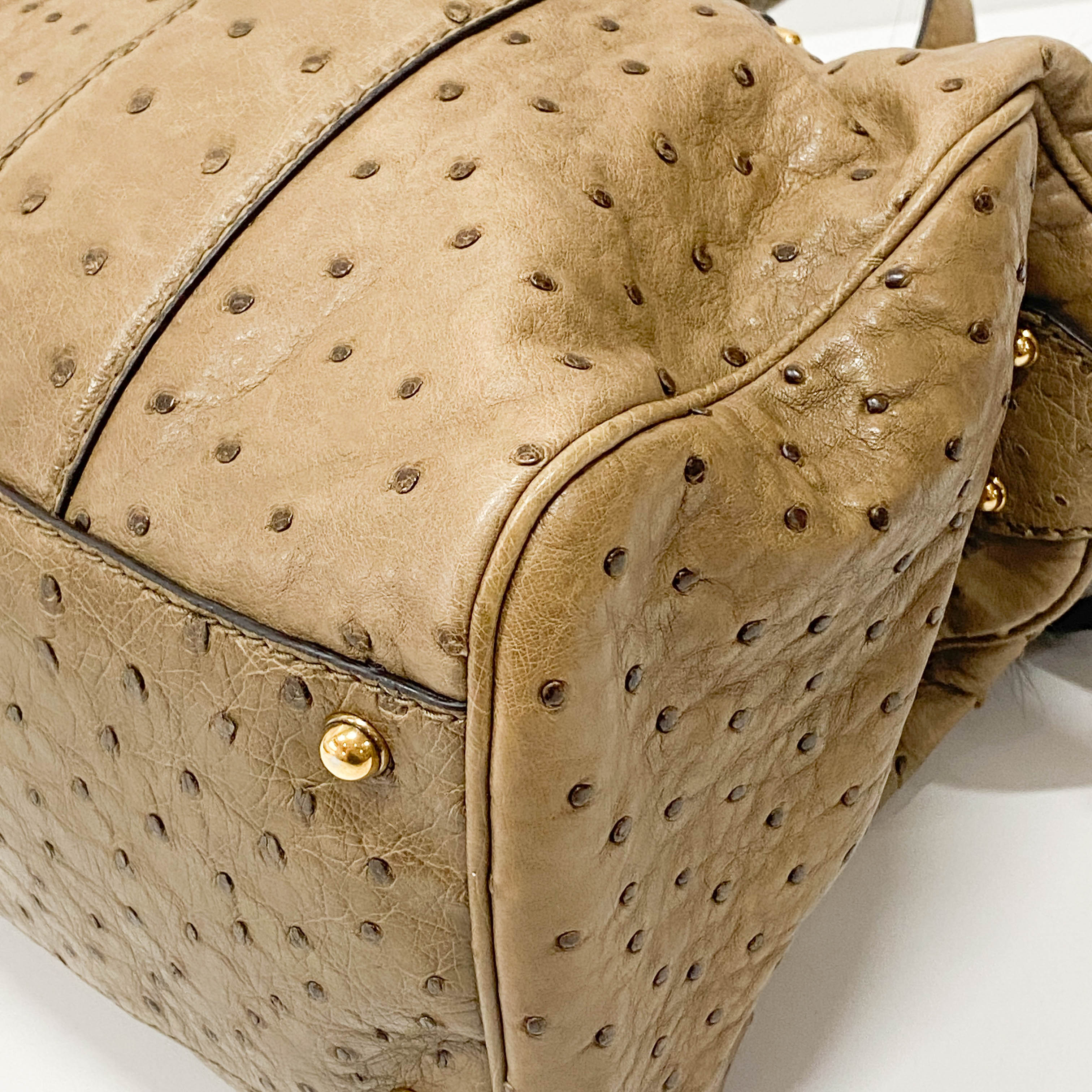 Ostrich Brown Leather with Fur Bag Charm Bag