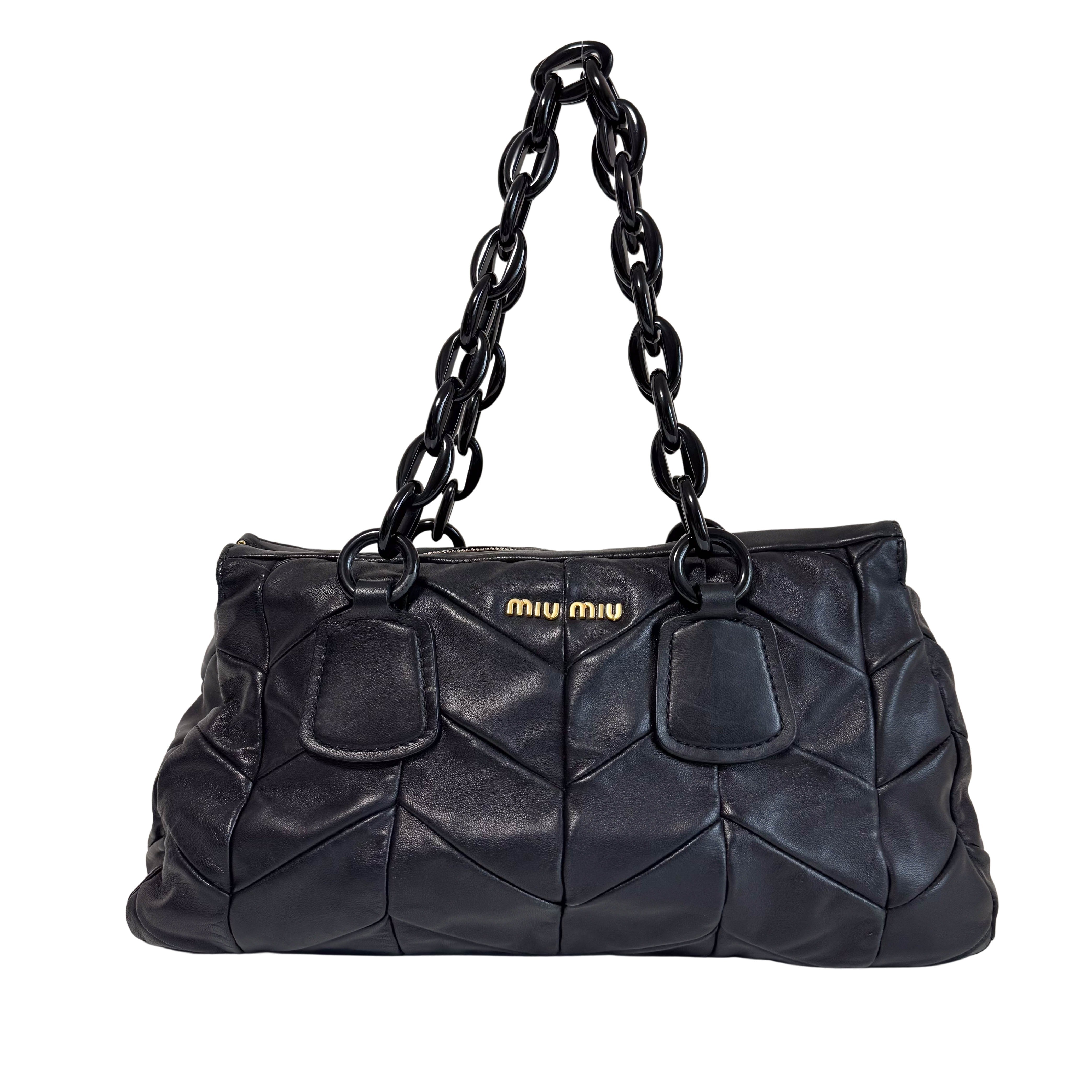 Black Nappa Leather Plastic Chain Shoulder Bag