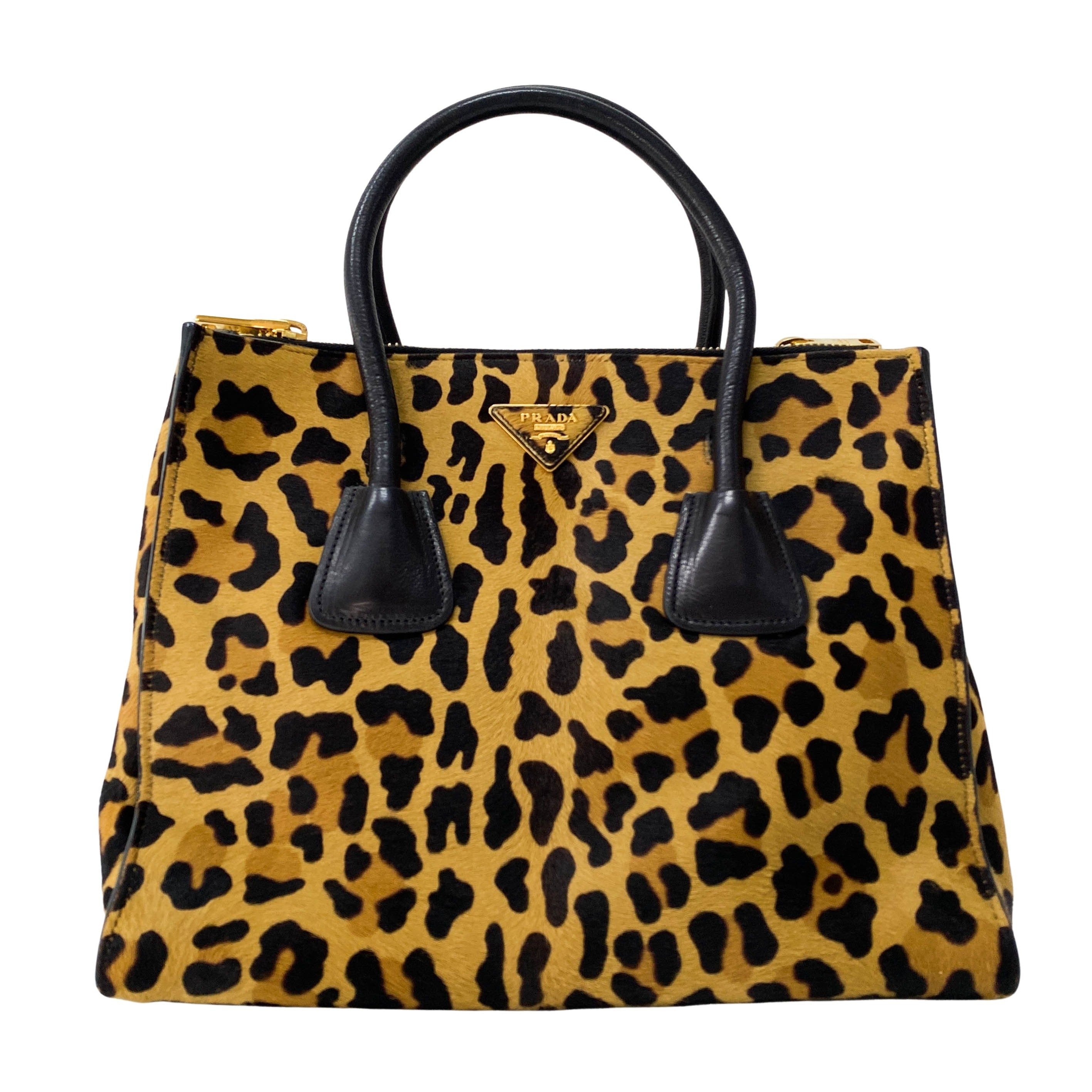 Leopard Print Pony Hair Top Handle Bag