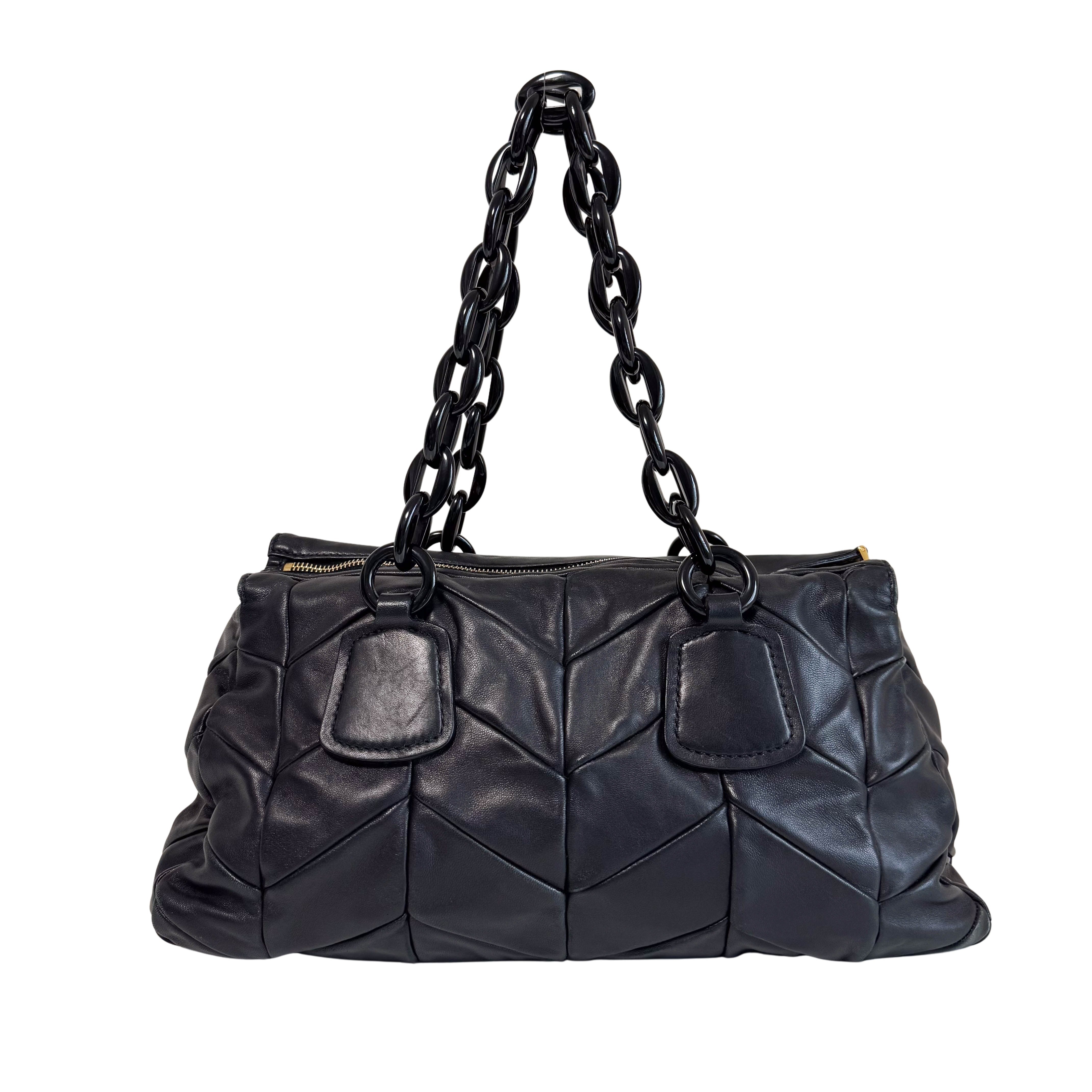 Black Nappa Leather Plastic Chain Shoulder Bag