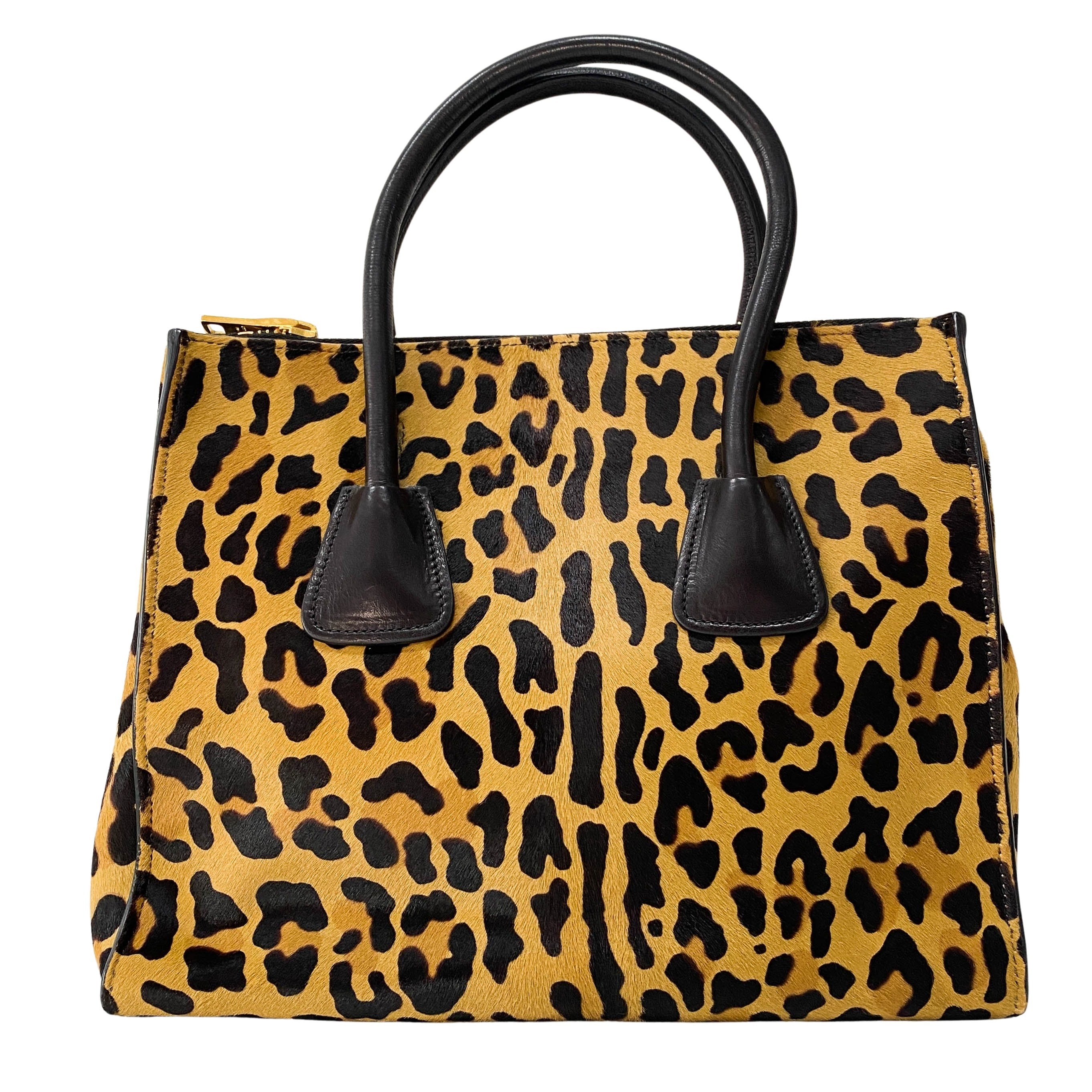 Leopard Print Pony Hair Top Handle Bag