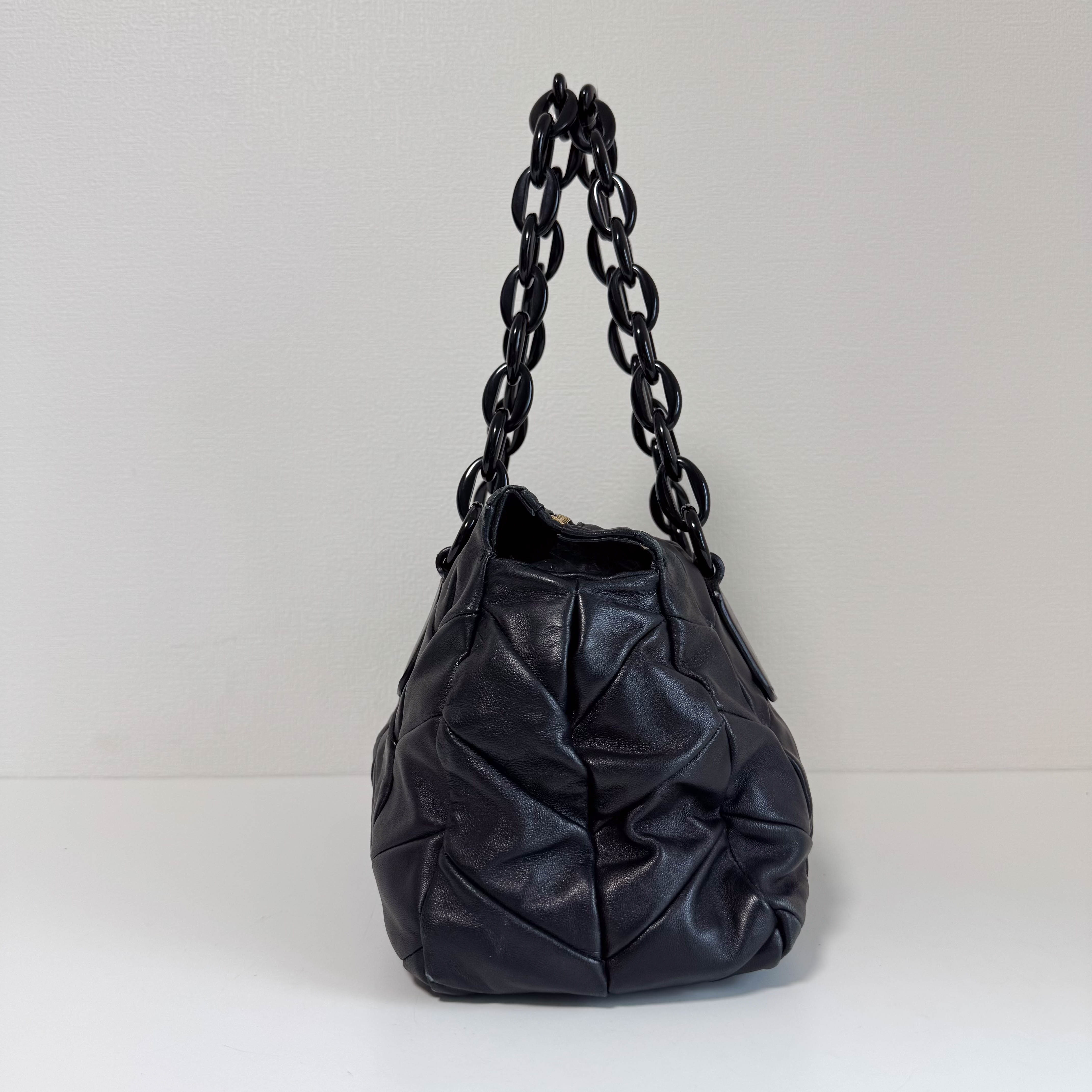 Black Nappa Leather Plastic Chain Shoulder Bag