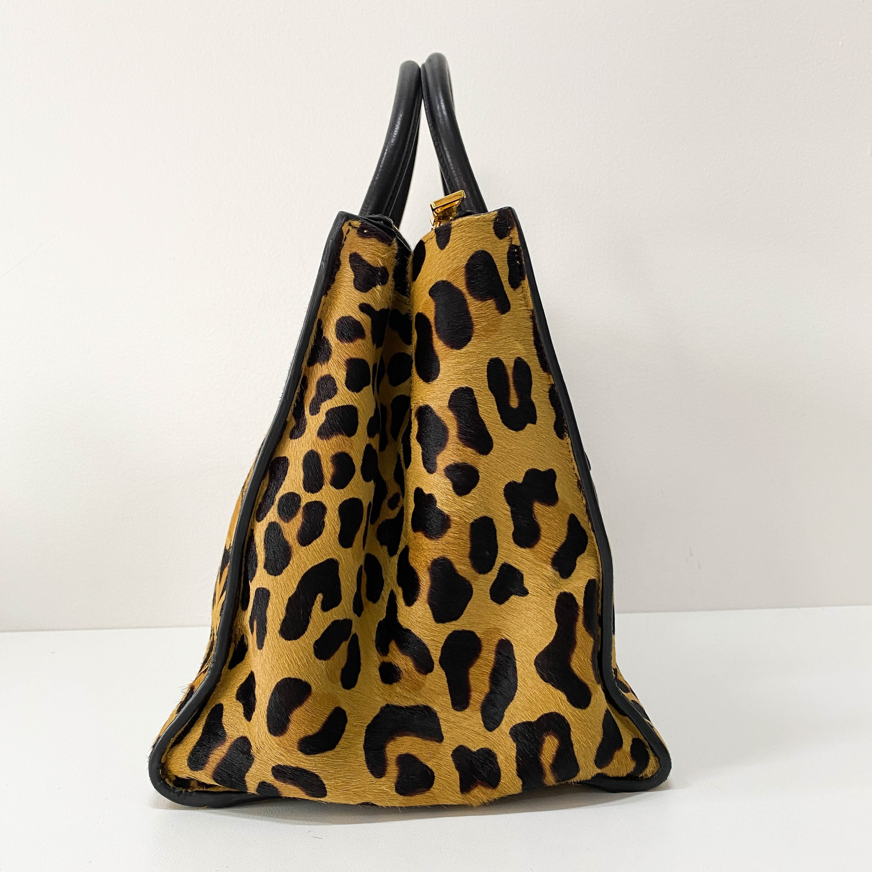 Leopard Print Pony Hair Top Handle Bag