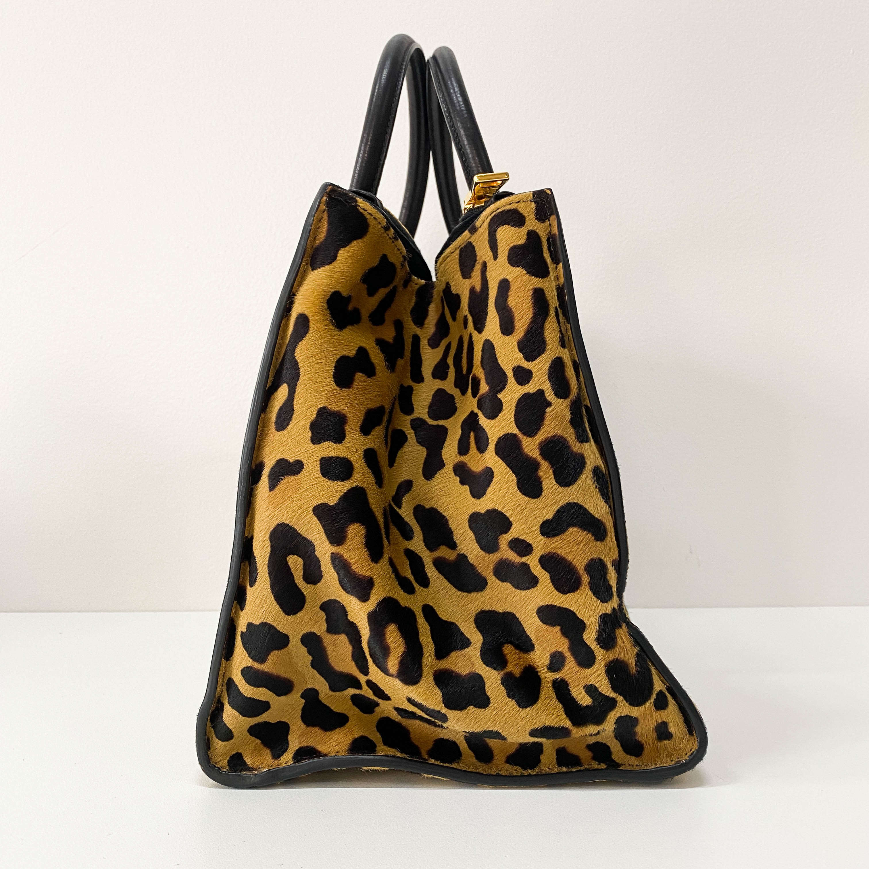 Leopard Print Pony Hair Top Handle Bag