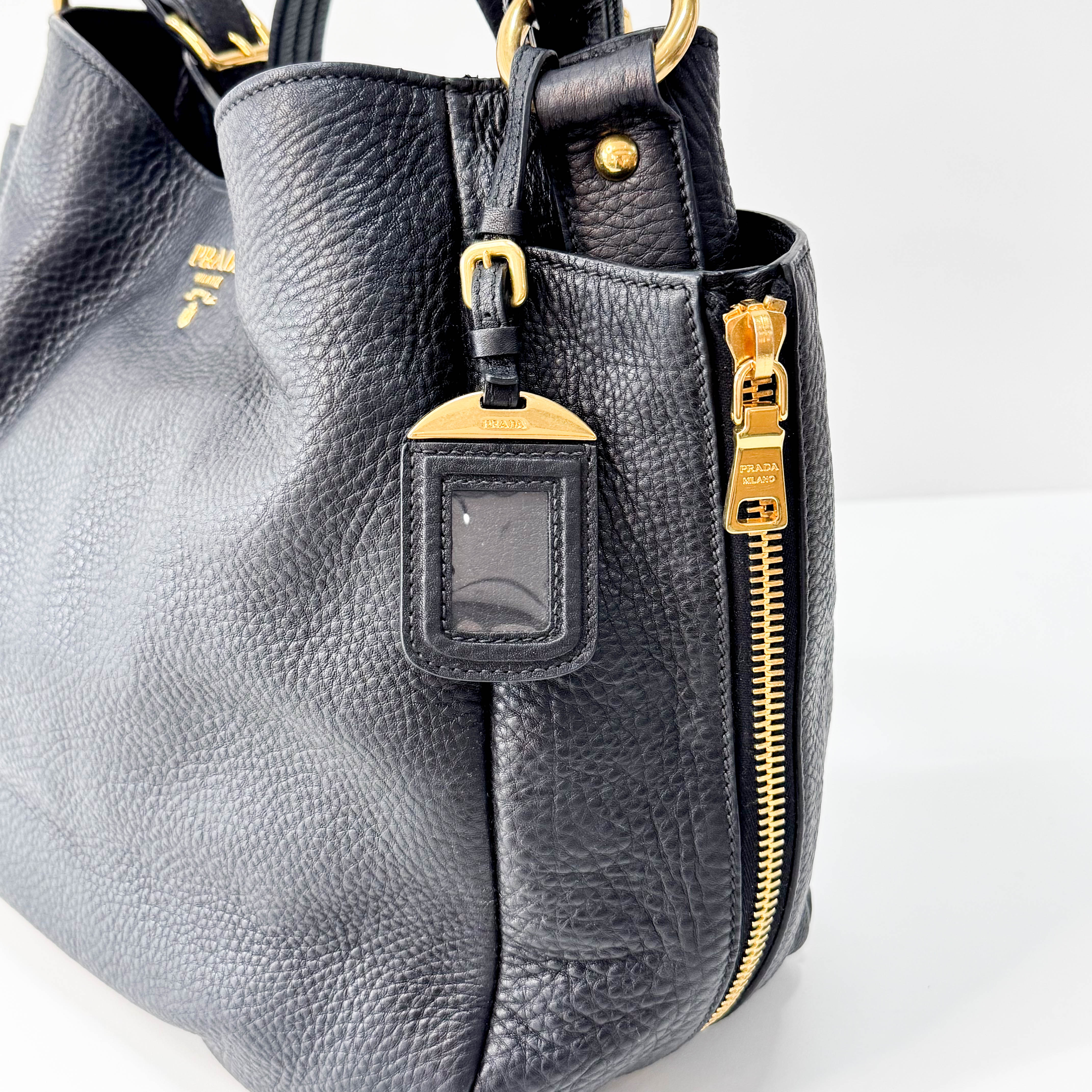 Black Leather Hobo Shoulder Bag