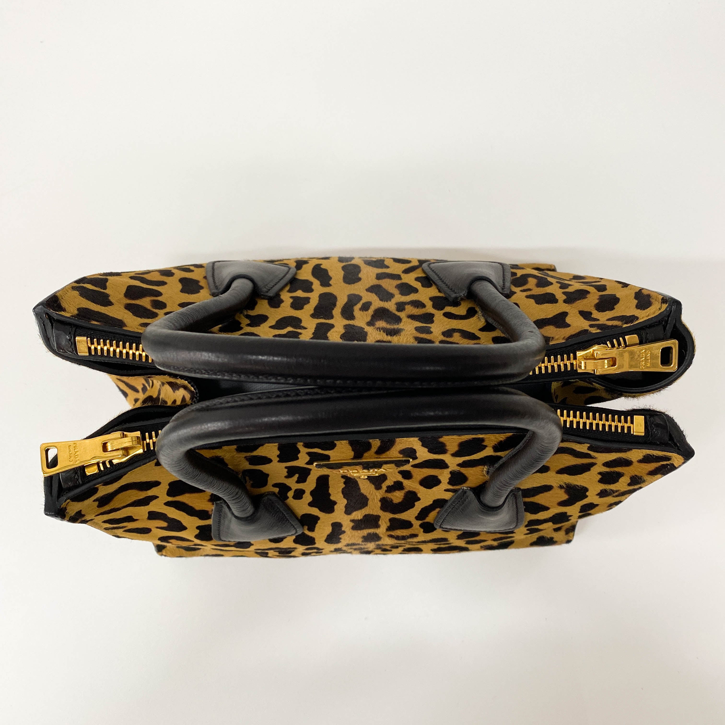 Leopard Print Pony Hair Top Handle Bag
