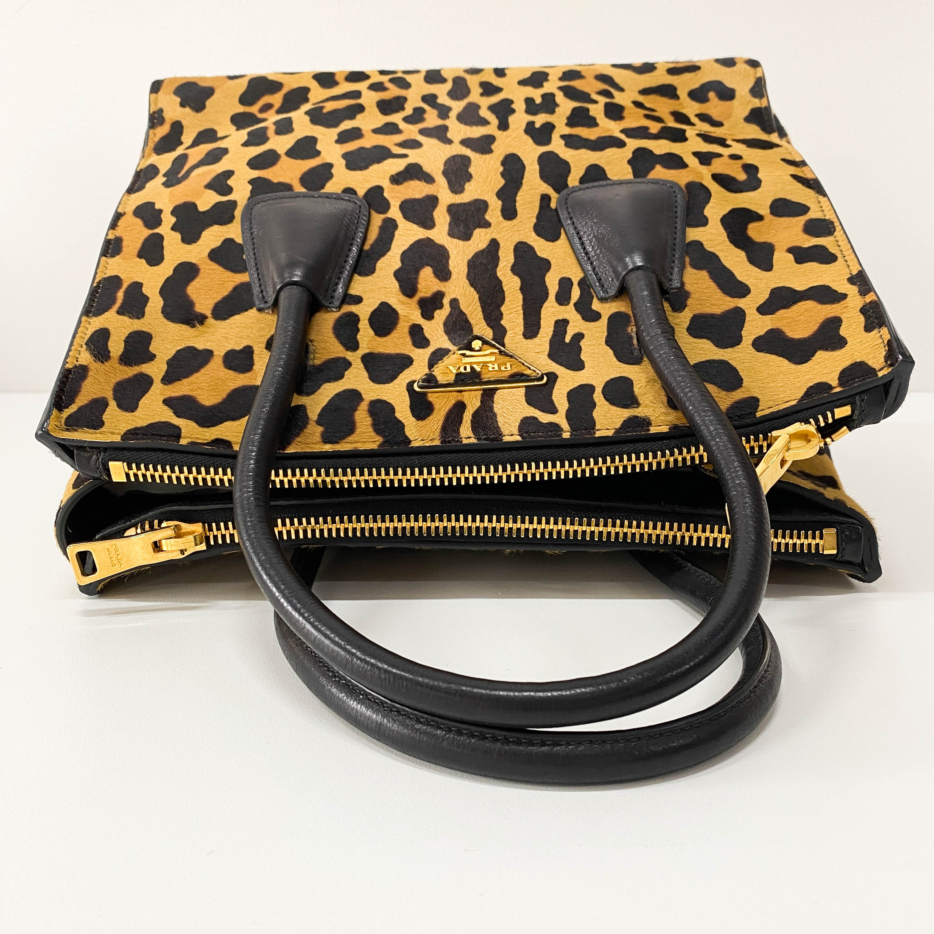Leopard Print Pony Hair Top Handle Bag