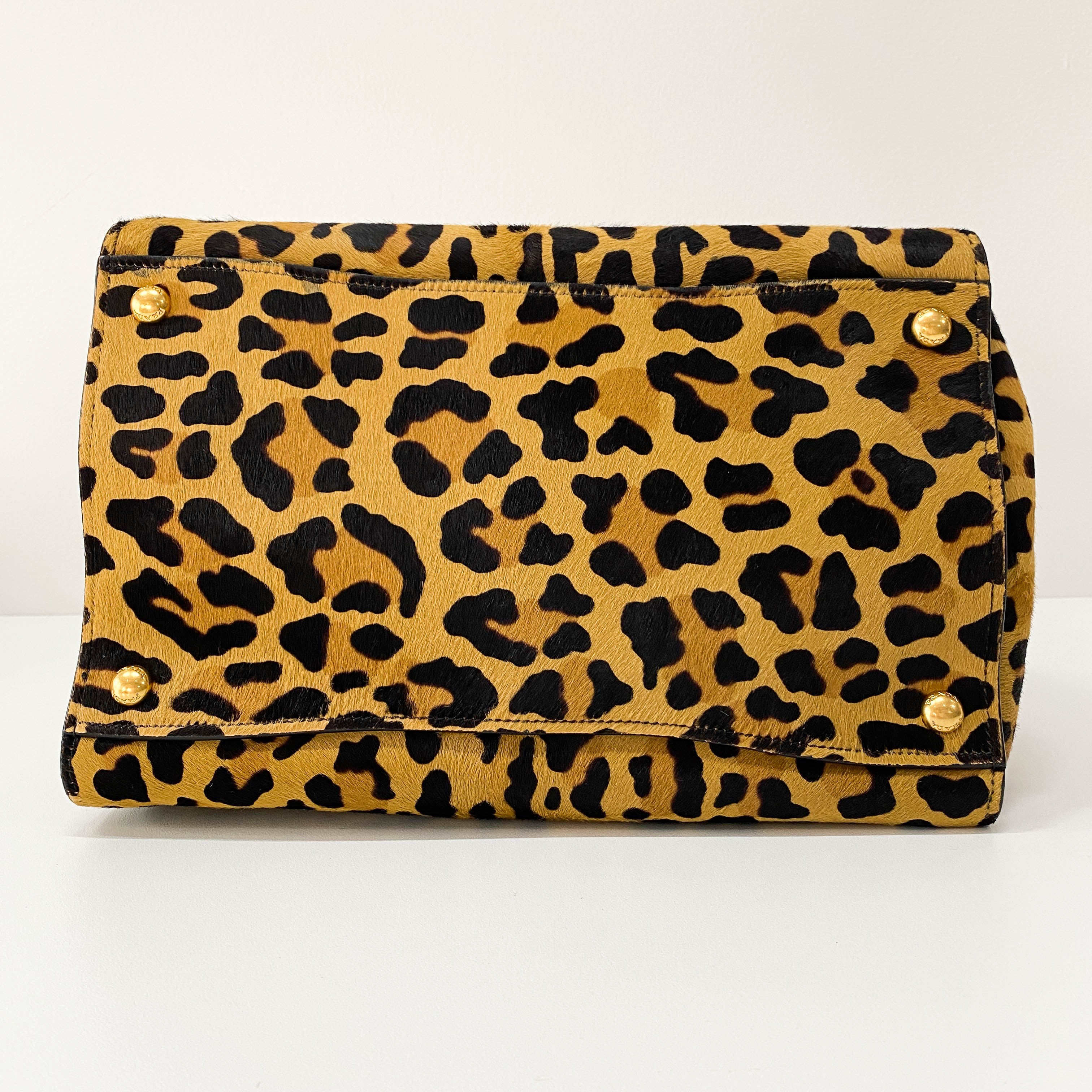Leopard Print Pony Hair Top Handle Bag
