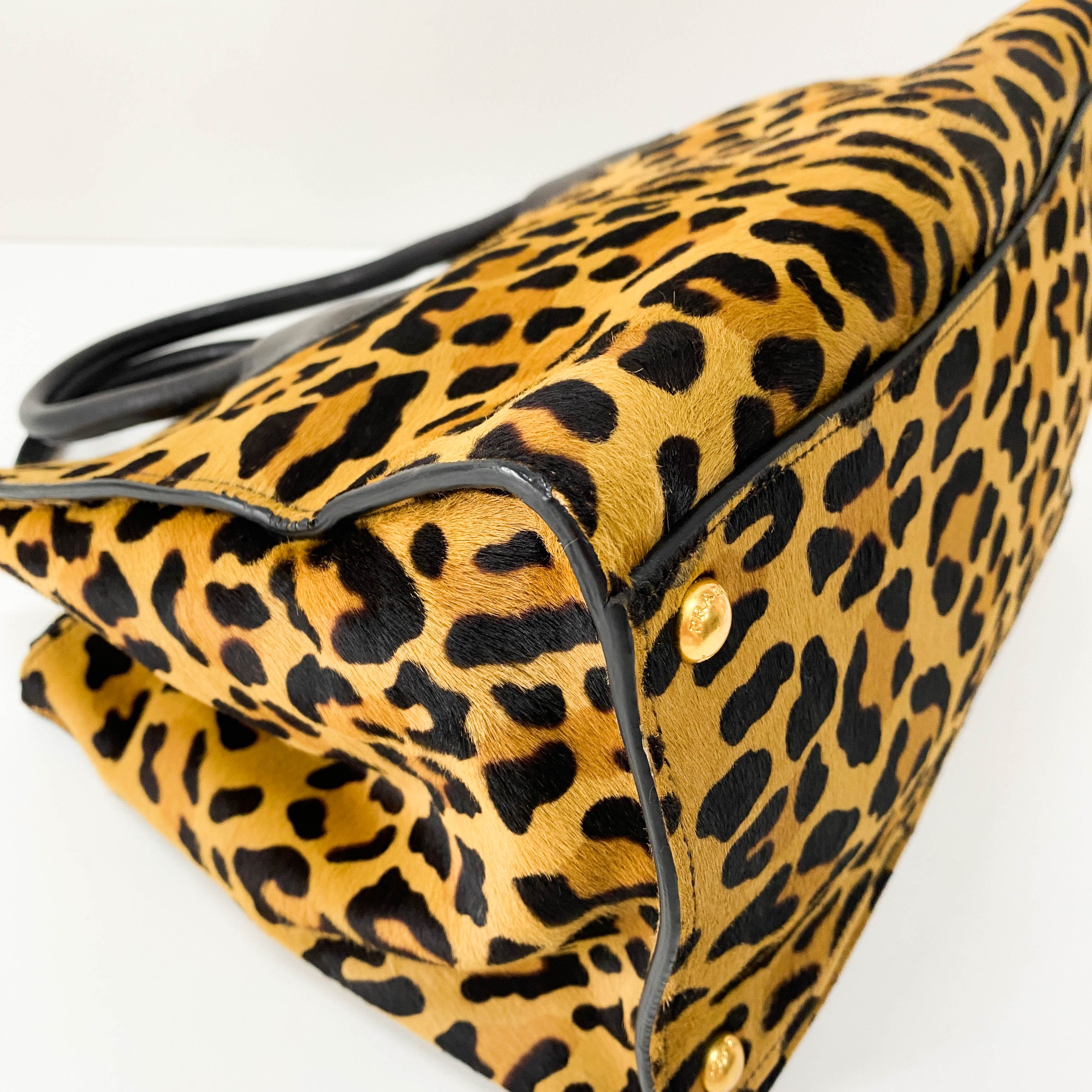 Leopard Print Pony Hair Top Handle Bag