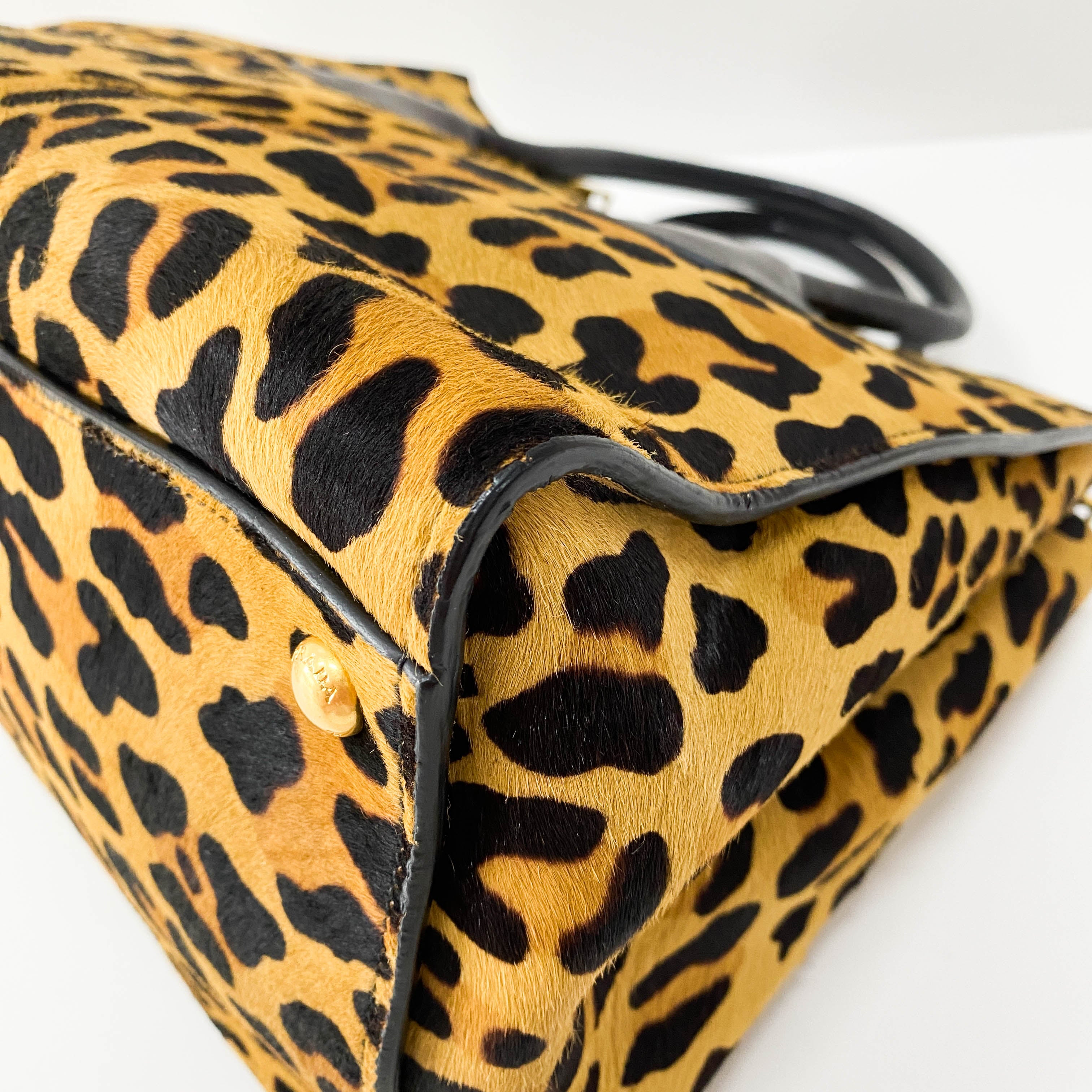Leopard Print Pony Hair Top Handle Bag