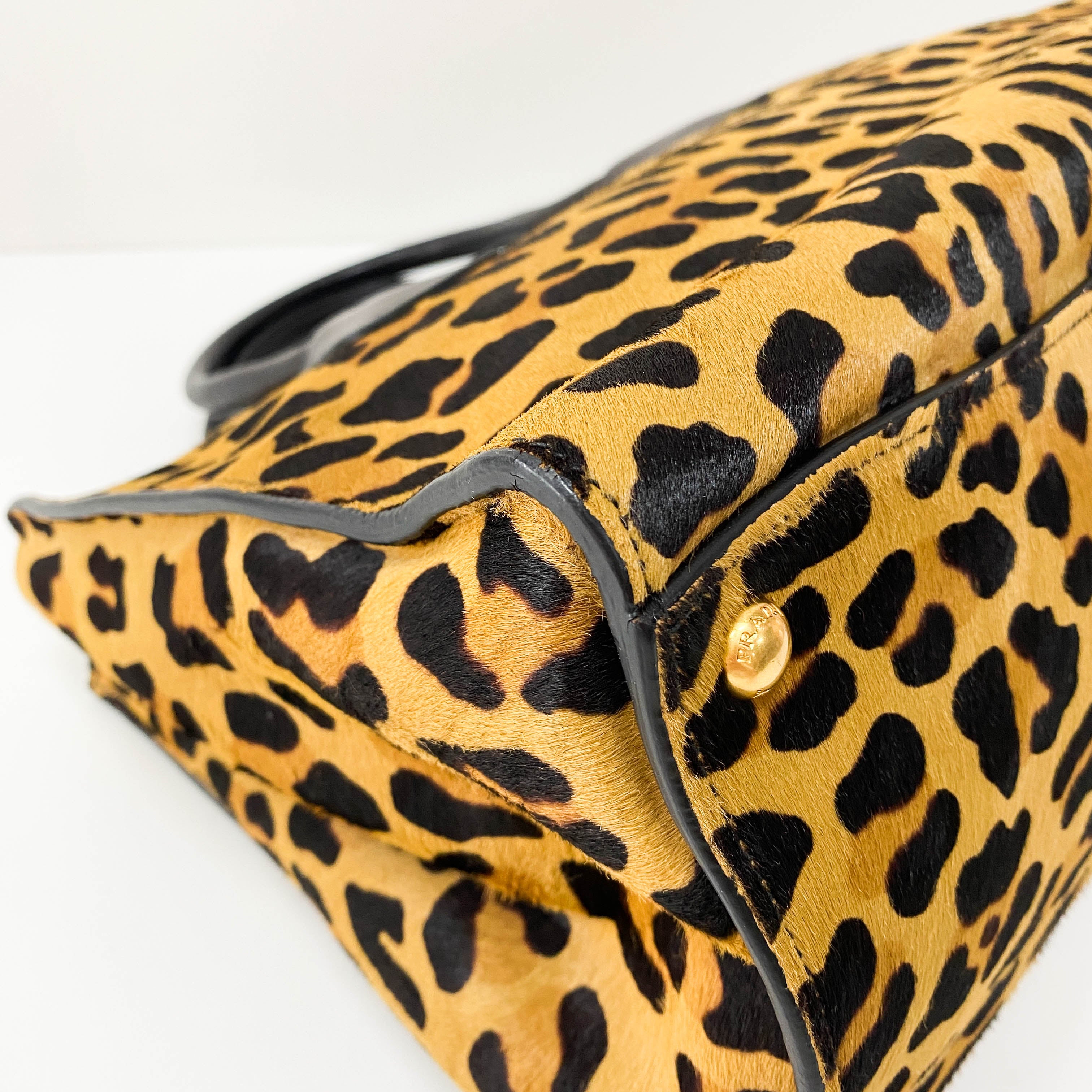 Leopard Print Pony Hair Top Handle Bag