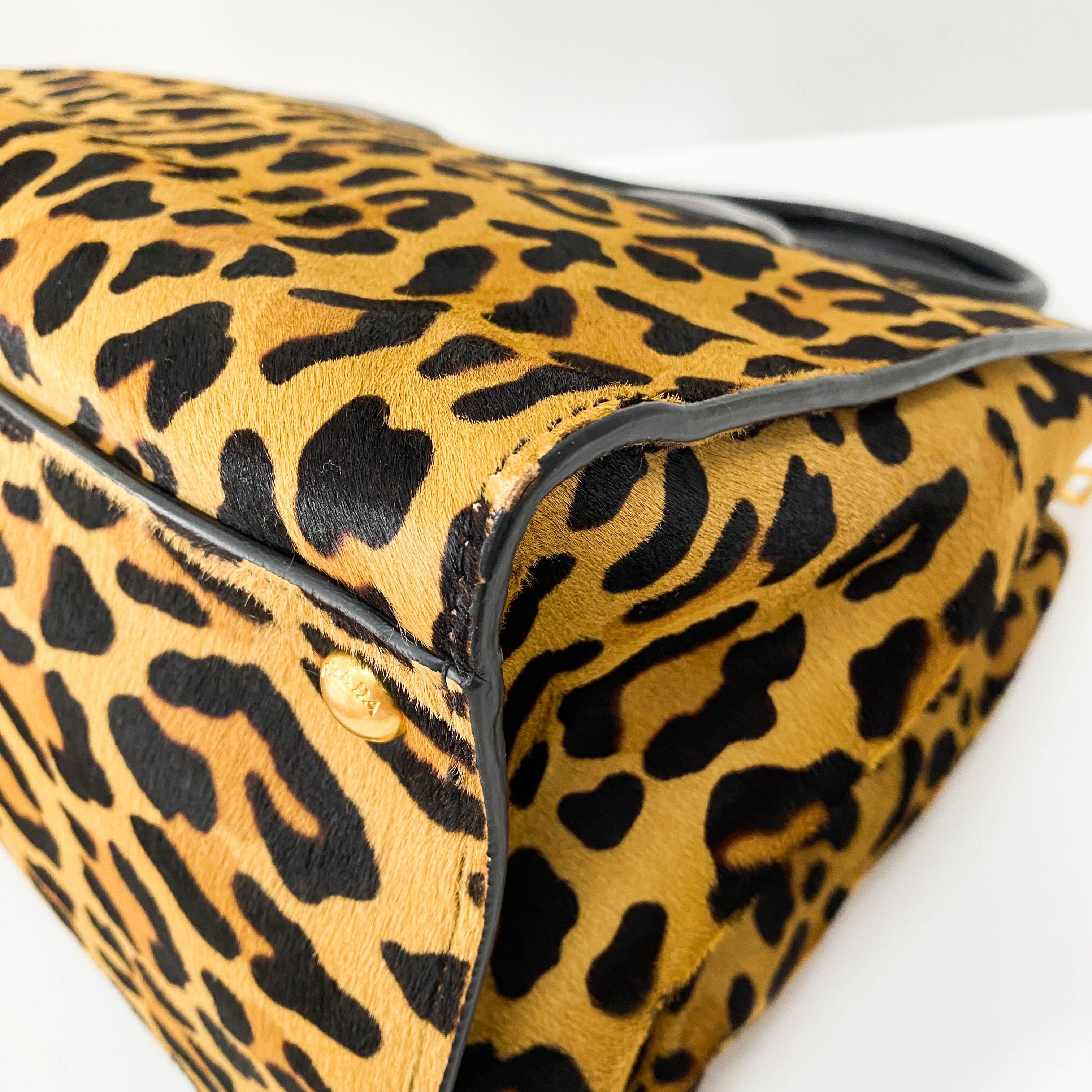Leopard Print Pony Hair Top Handle Bag