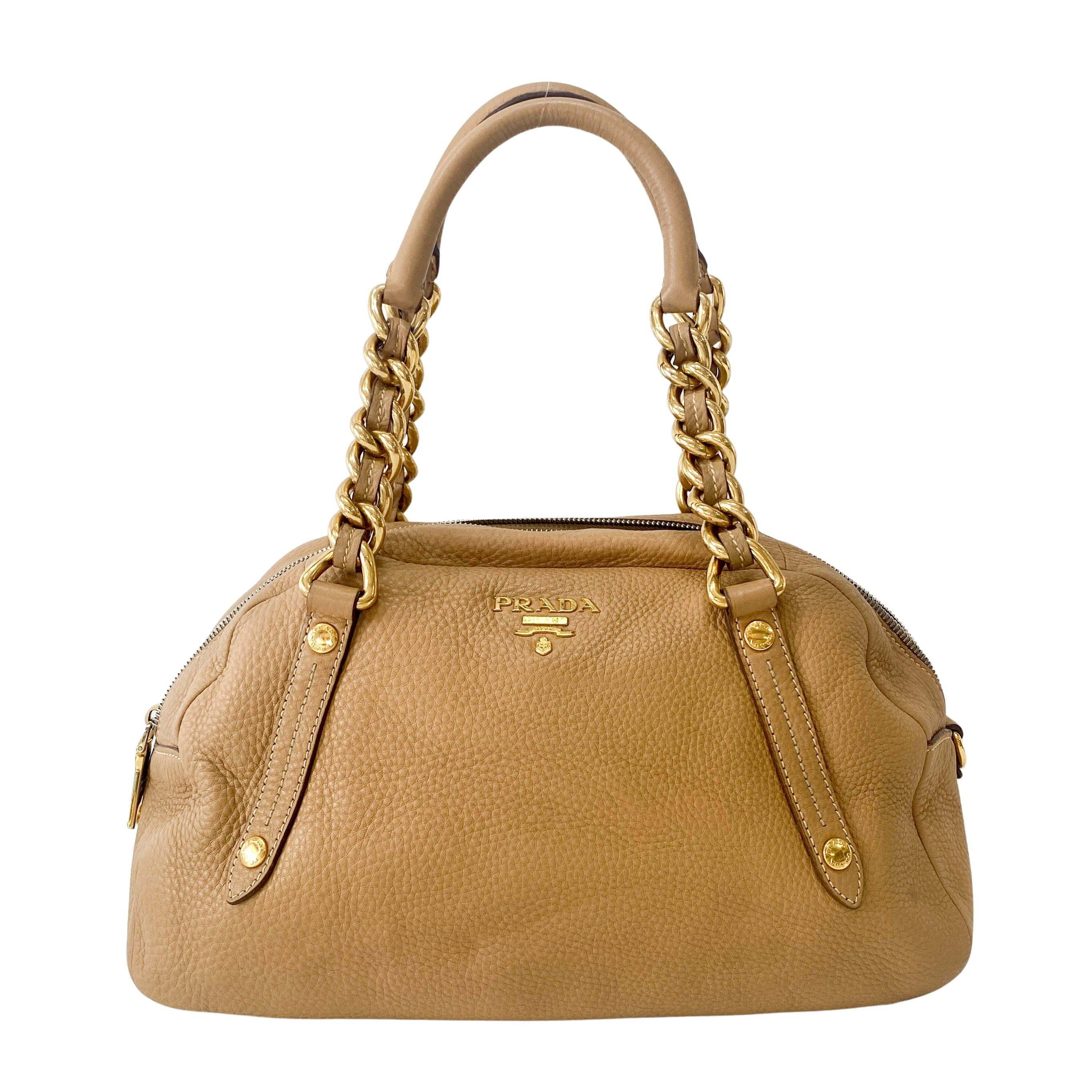 Chain Detail Calf Leather Shoulder Bag