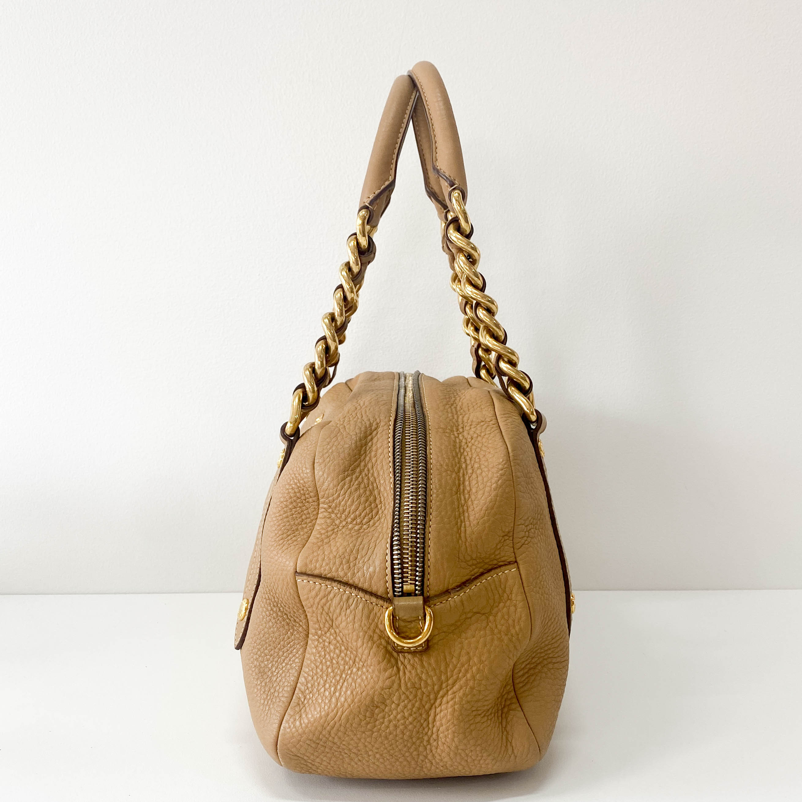 Chain Detail Calf Leather Shoulder Bag