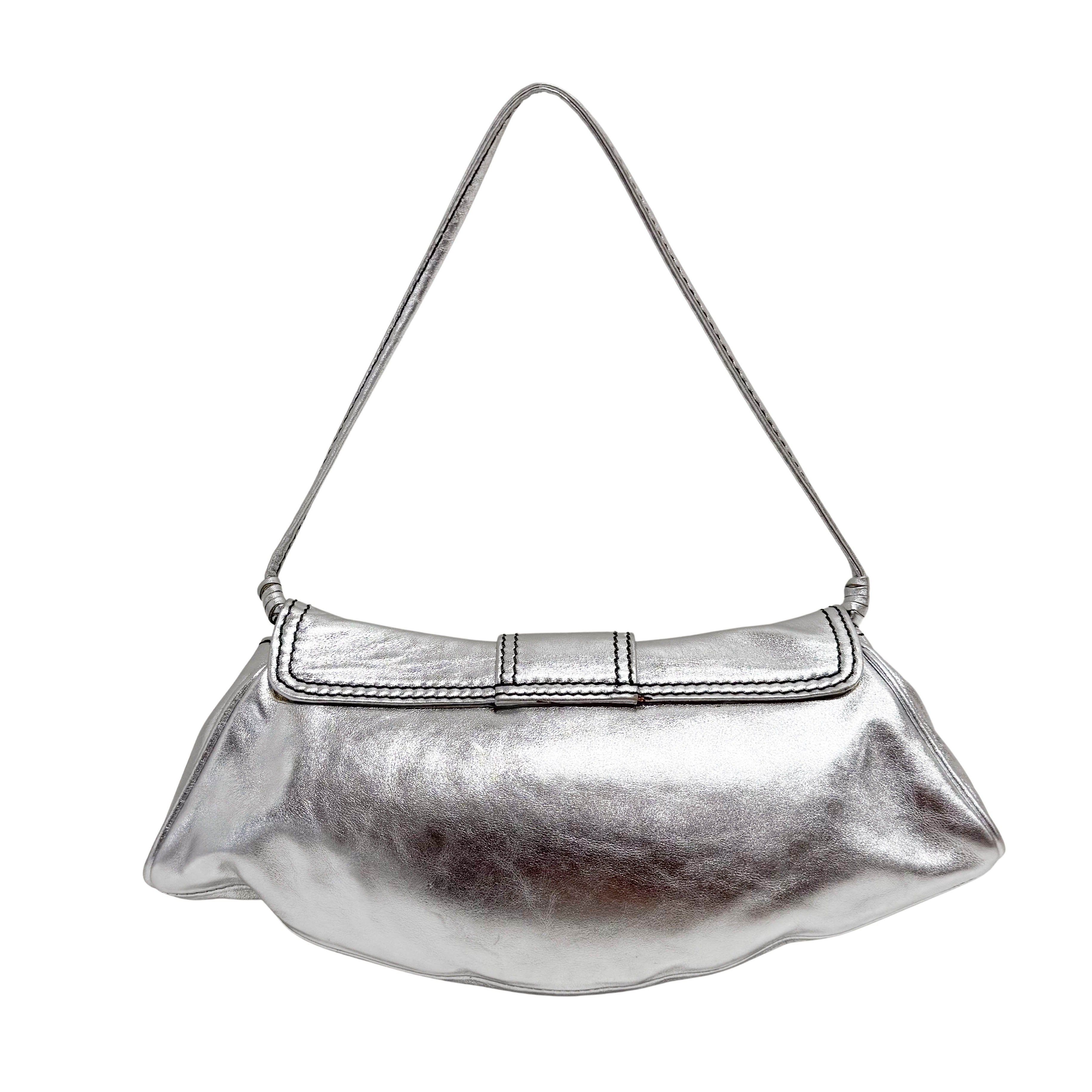 Silver Leather Shoulder Bag