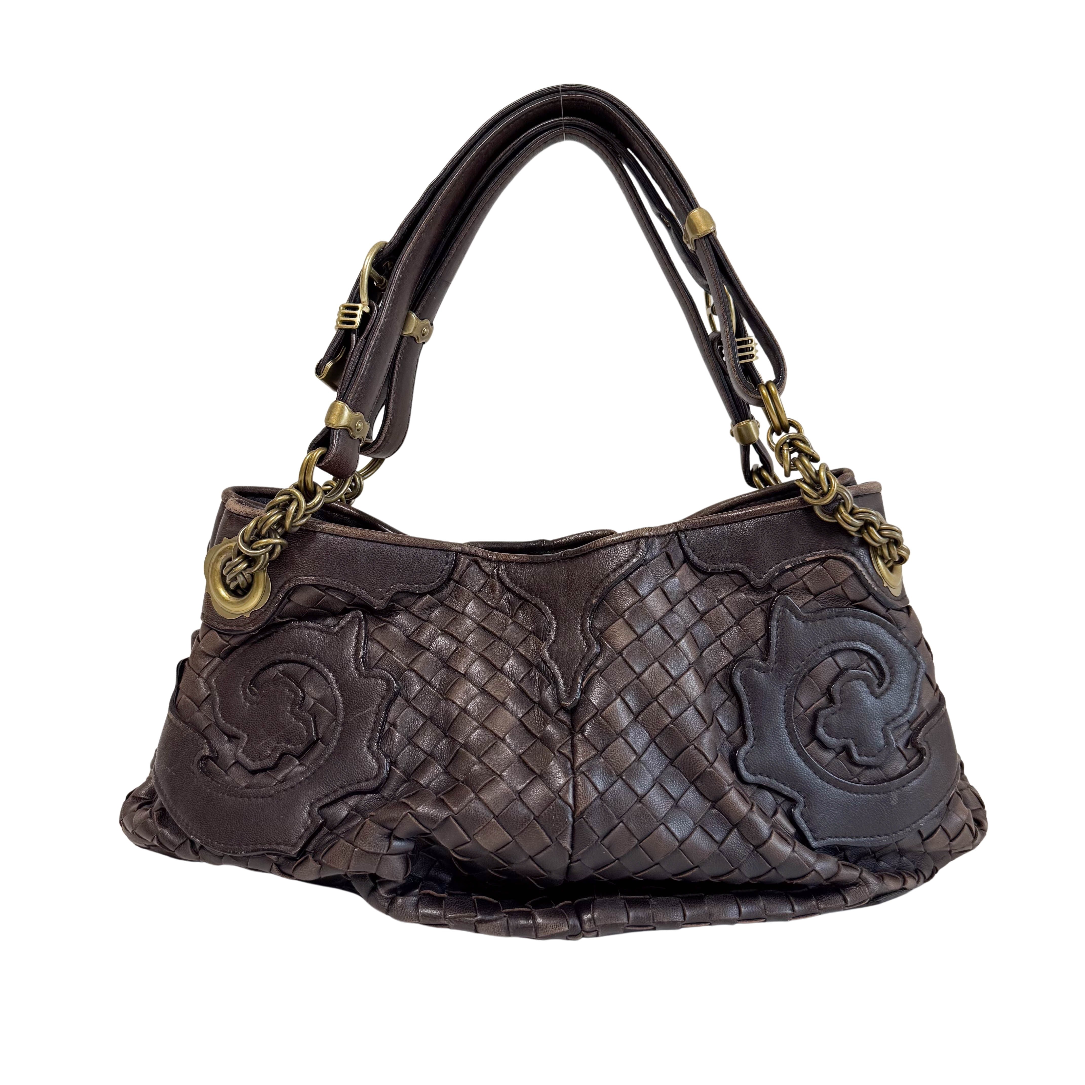 Brown Intrecciato Leather Shoulder Bag