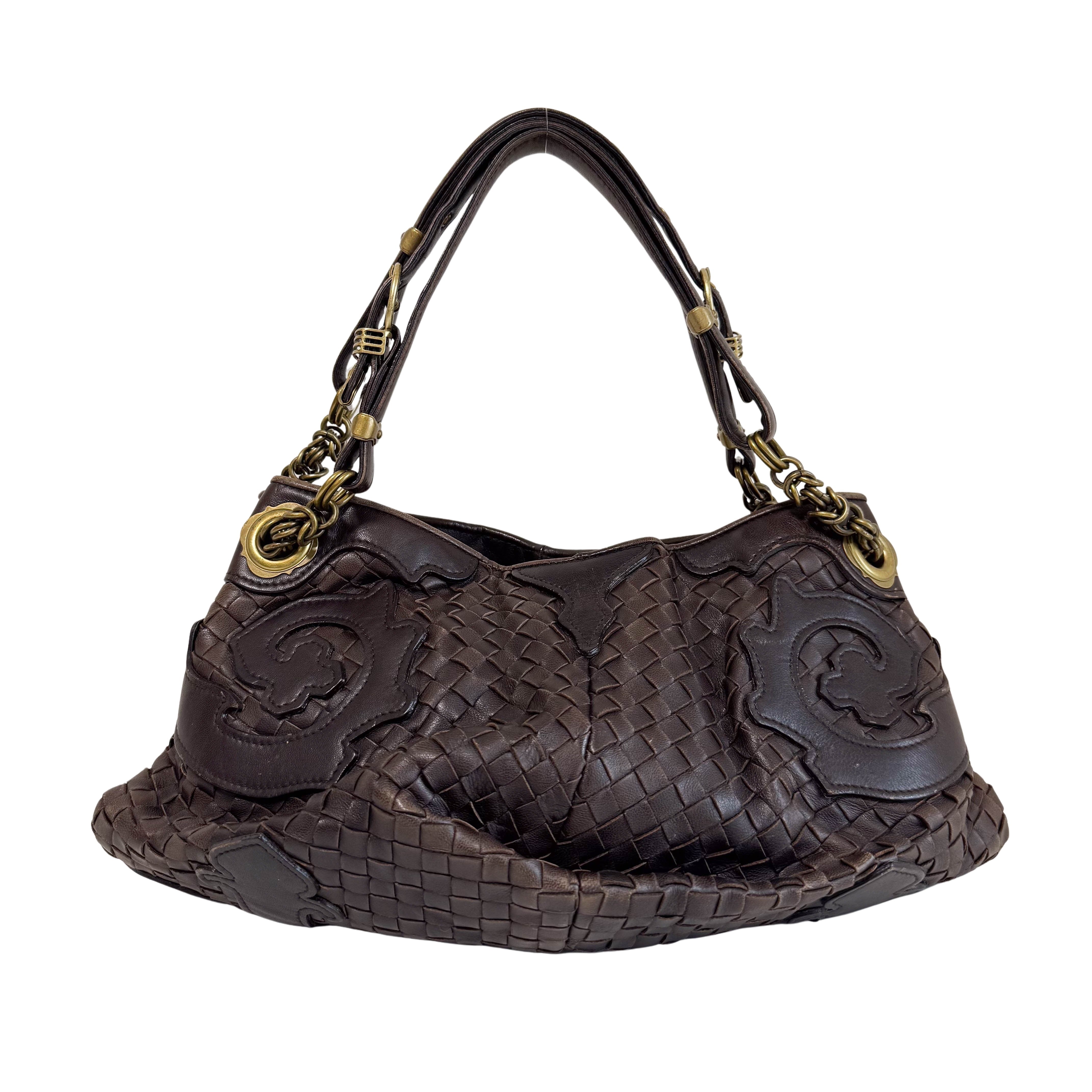 Brown Intrecciato Leather Shoulder Bag