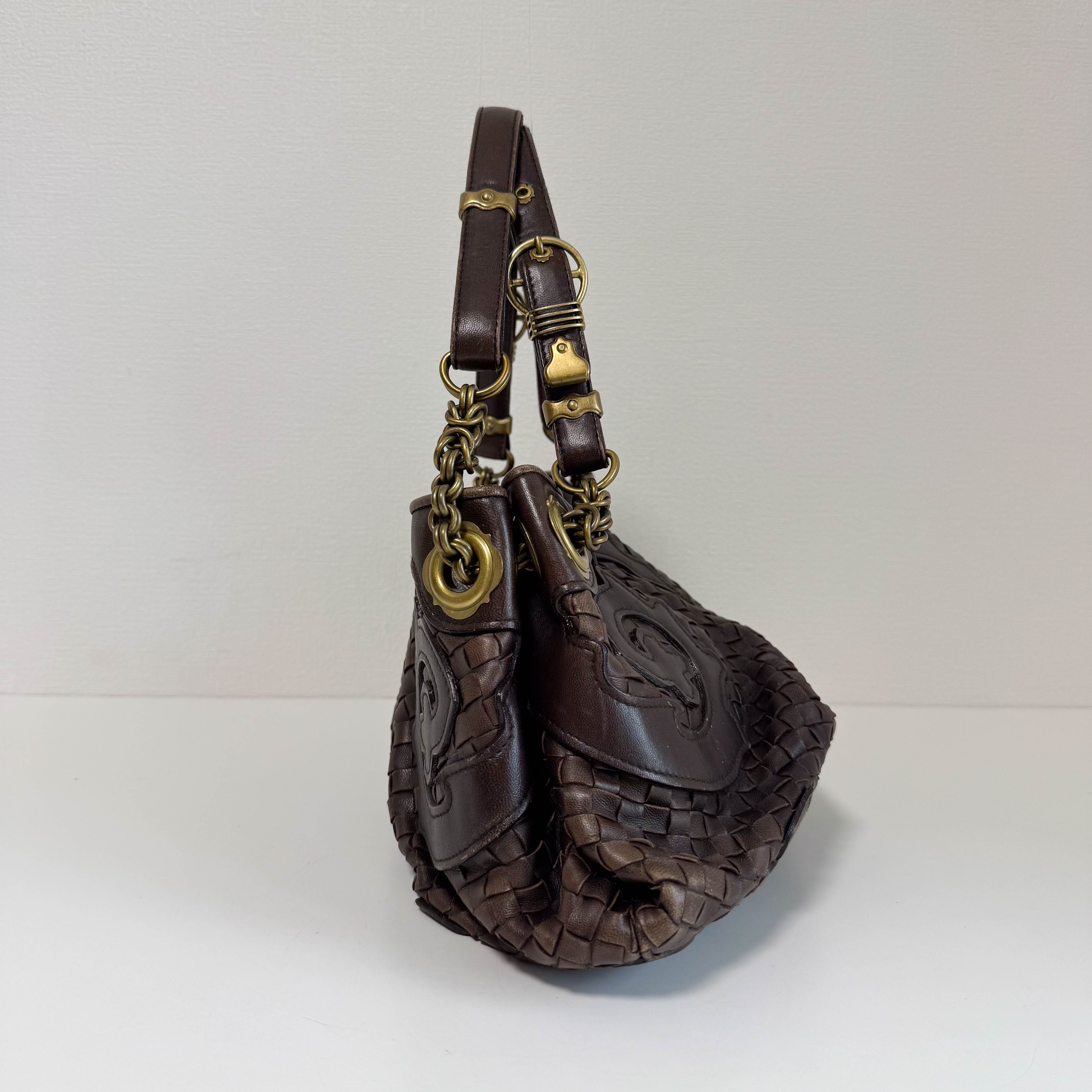 Brown Intrecciato Leather Shoulder Bag