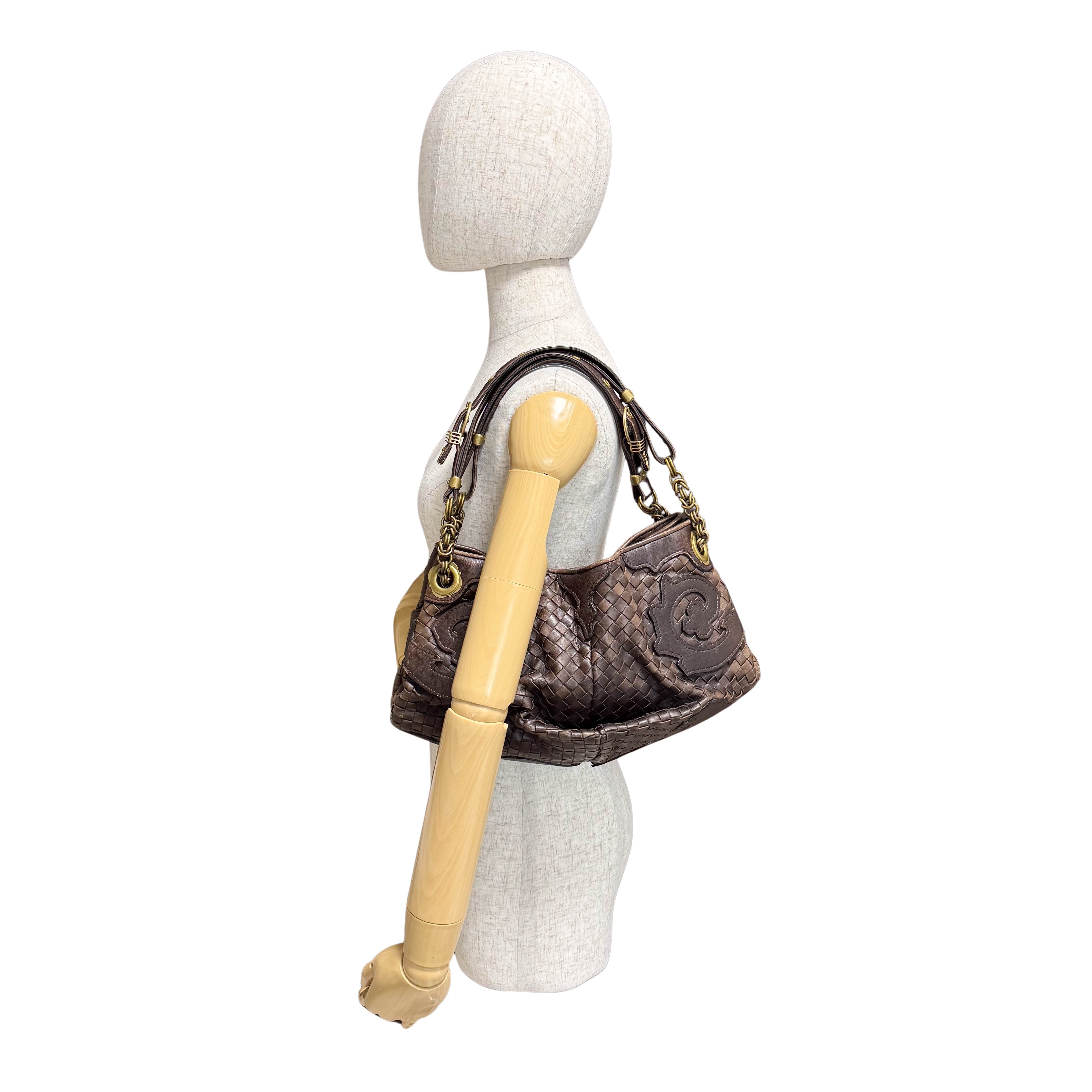 Brown Intrecciato Leather Shoulder Bag