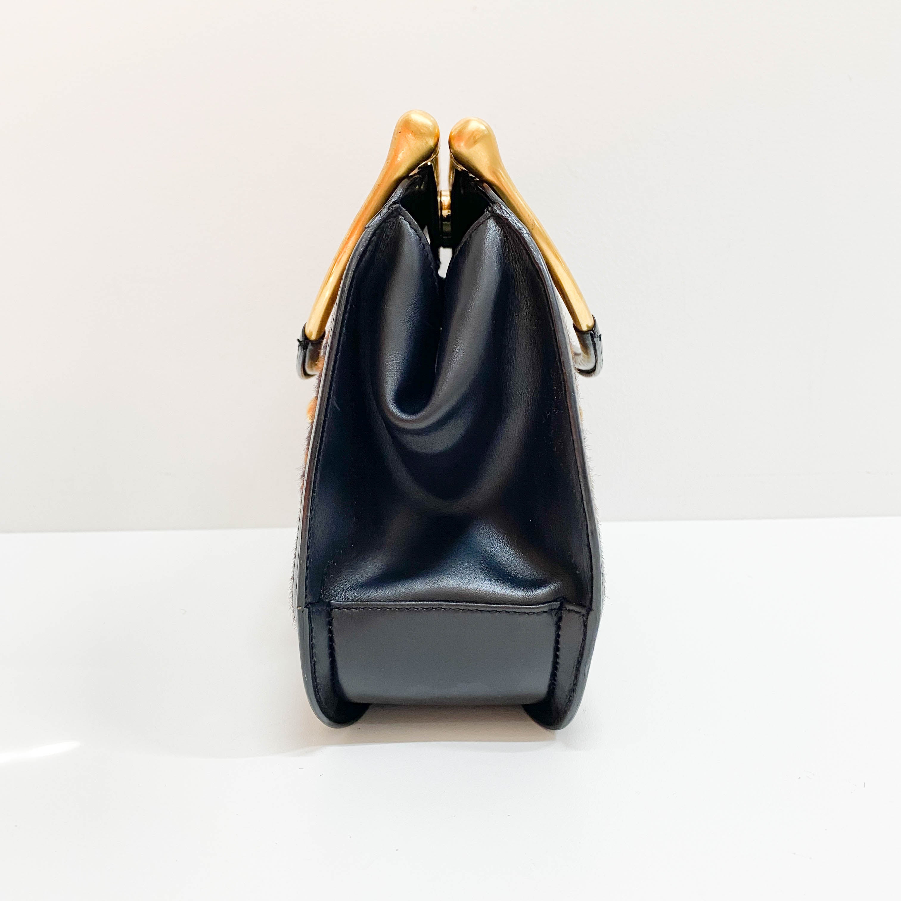 Horsebit Tiger Print Brown Pony Hair Hand Bag