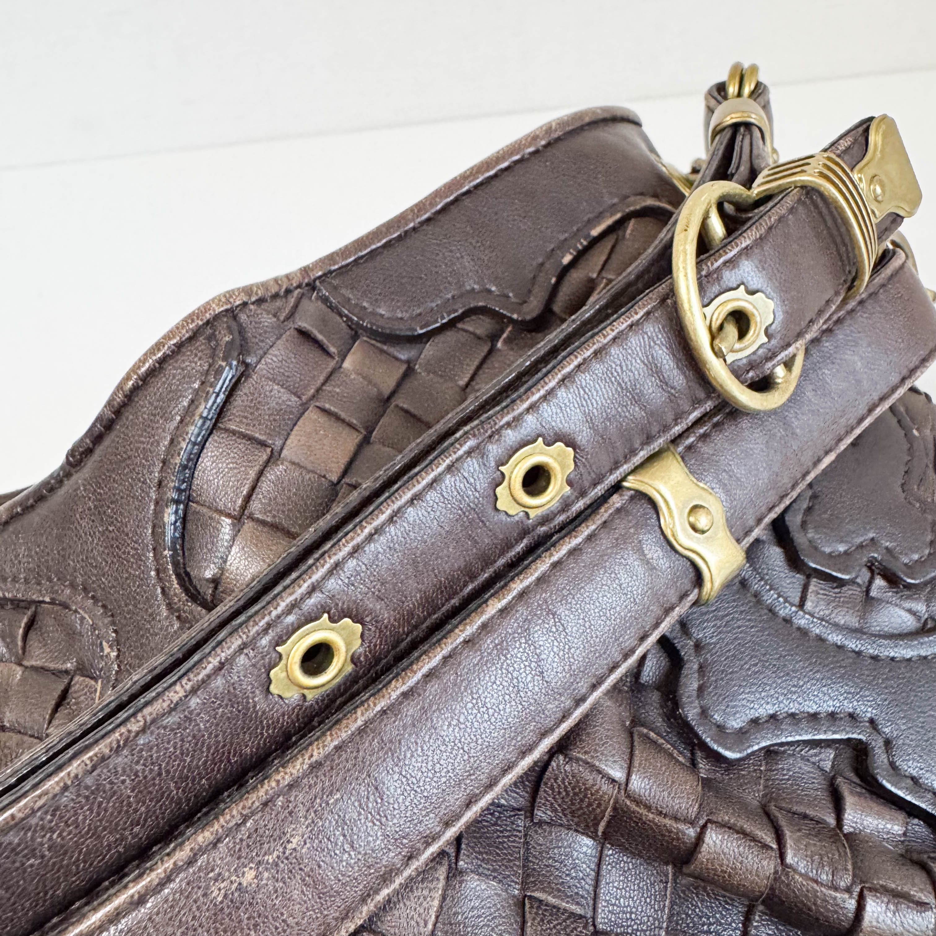 Brown Intrecciato Leather Shoulder Bag