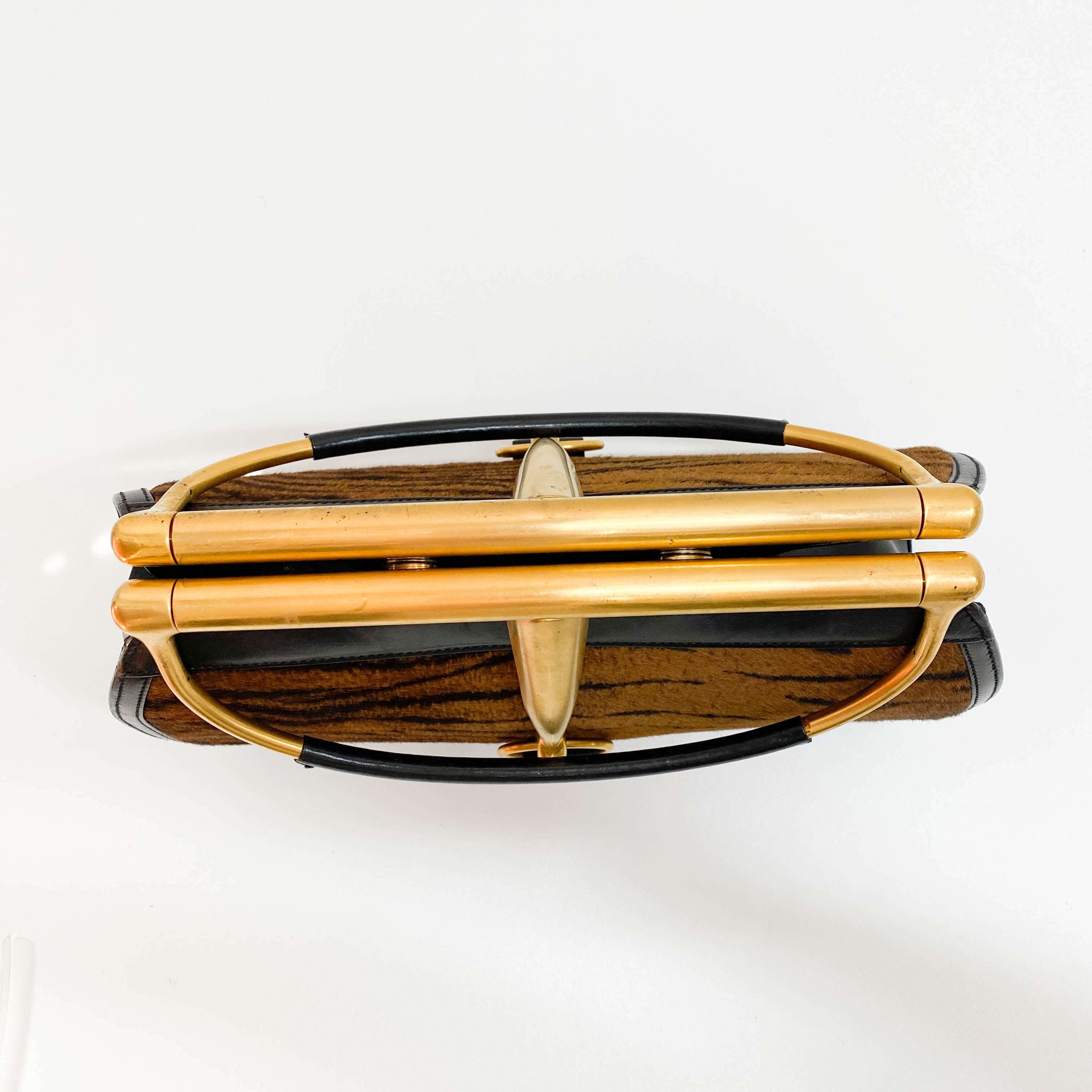 Horsebit Tiger Print Brown Pony Hair Hand Bag