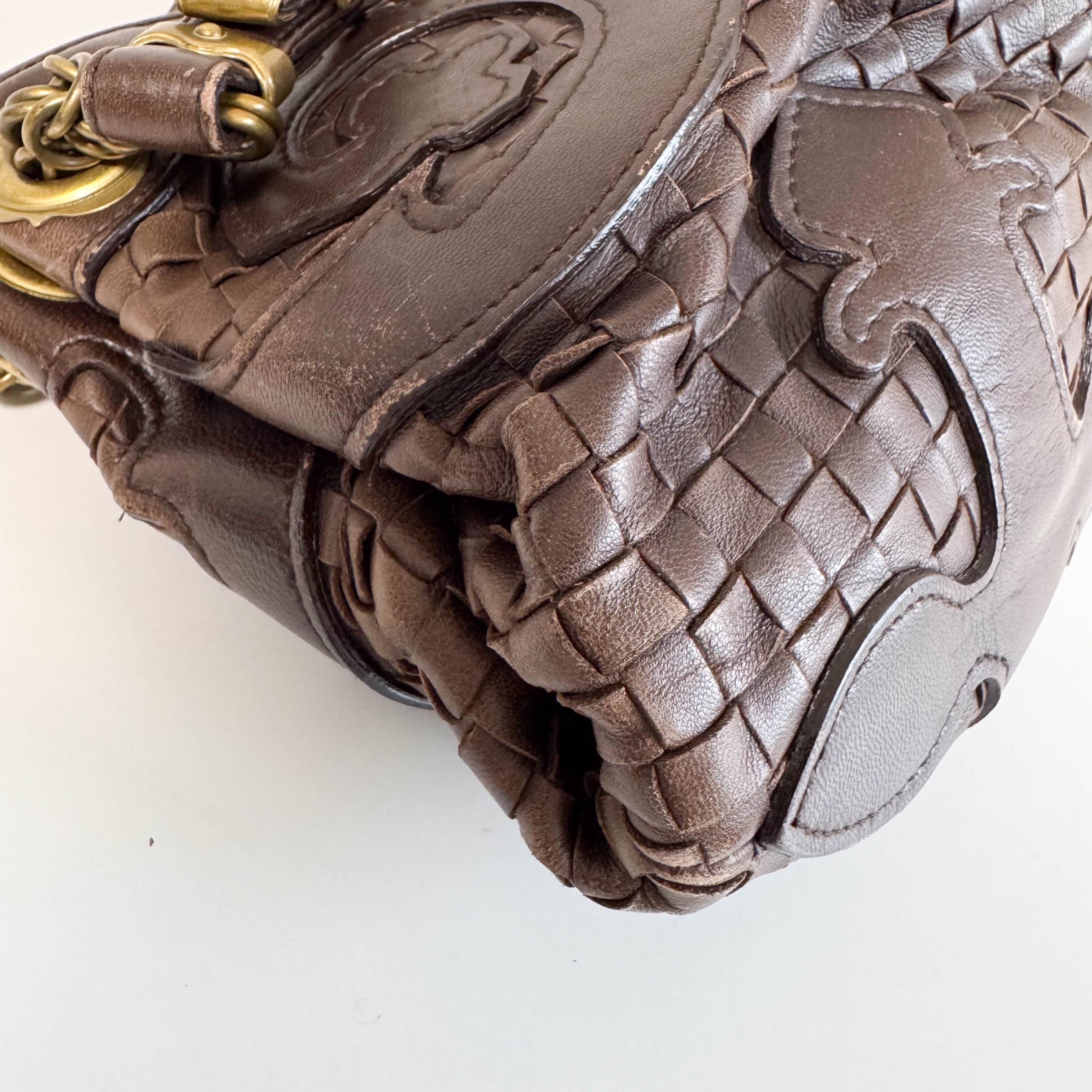 Brown Intrecciato Leather Shoulder Bag