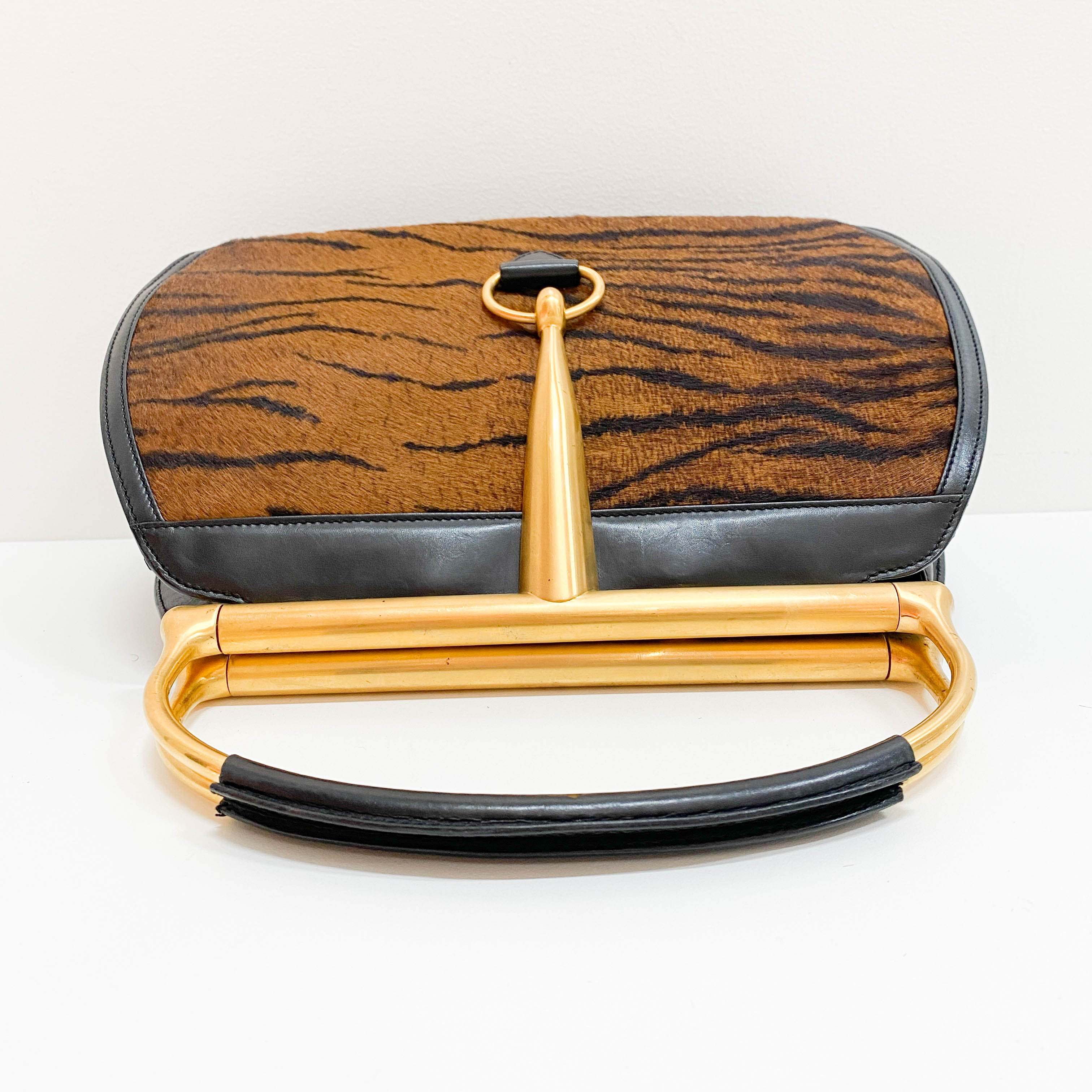 Horsebit Tiger Print Brown Pony Hair Hand Bag