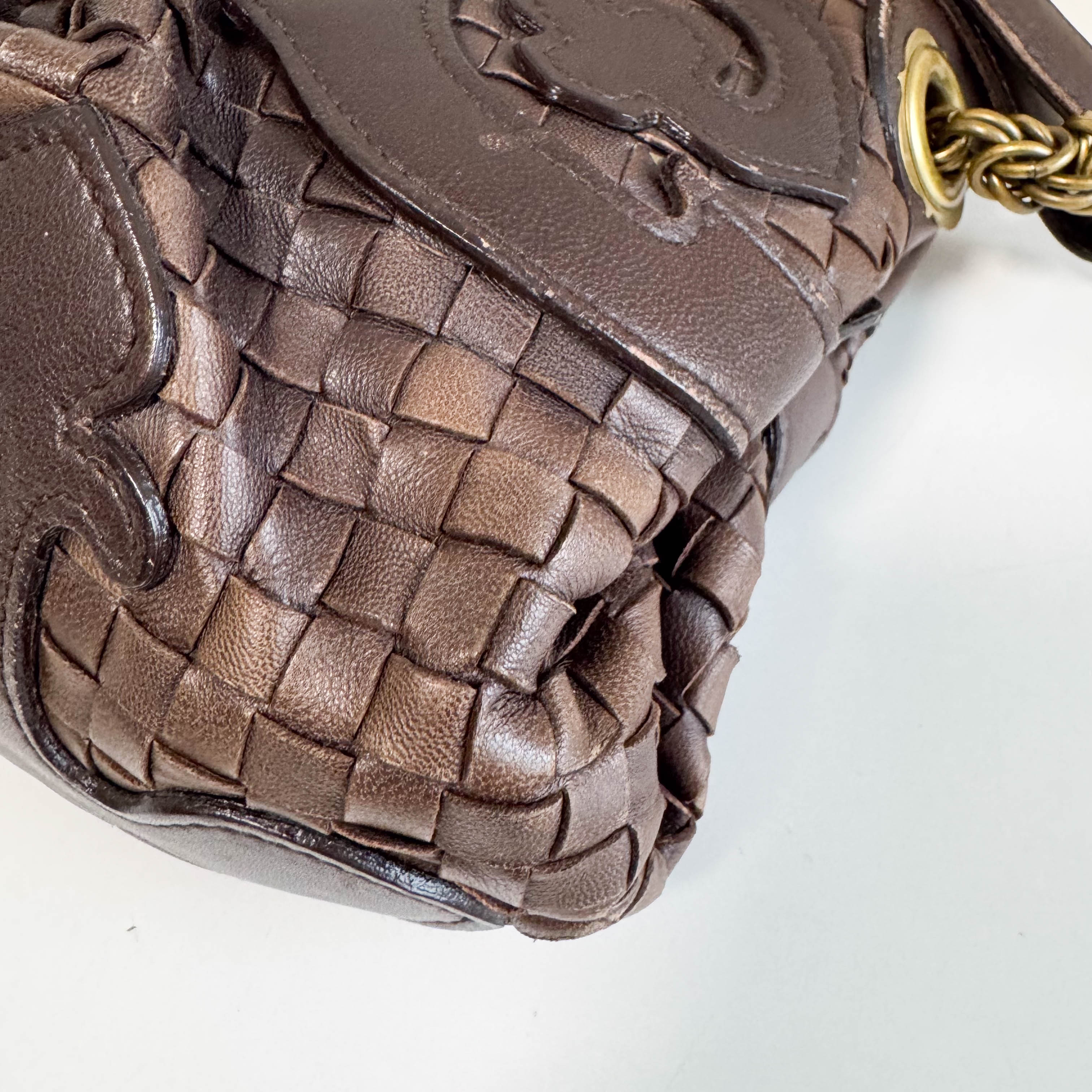 Brown Intrecciato Leather Shoulder Bag