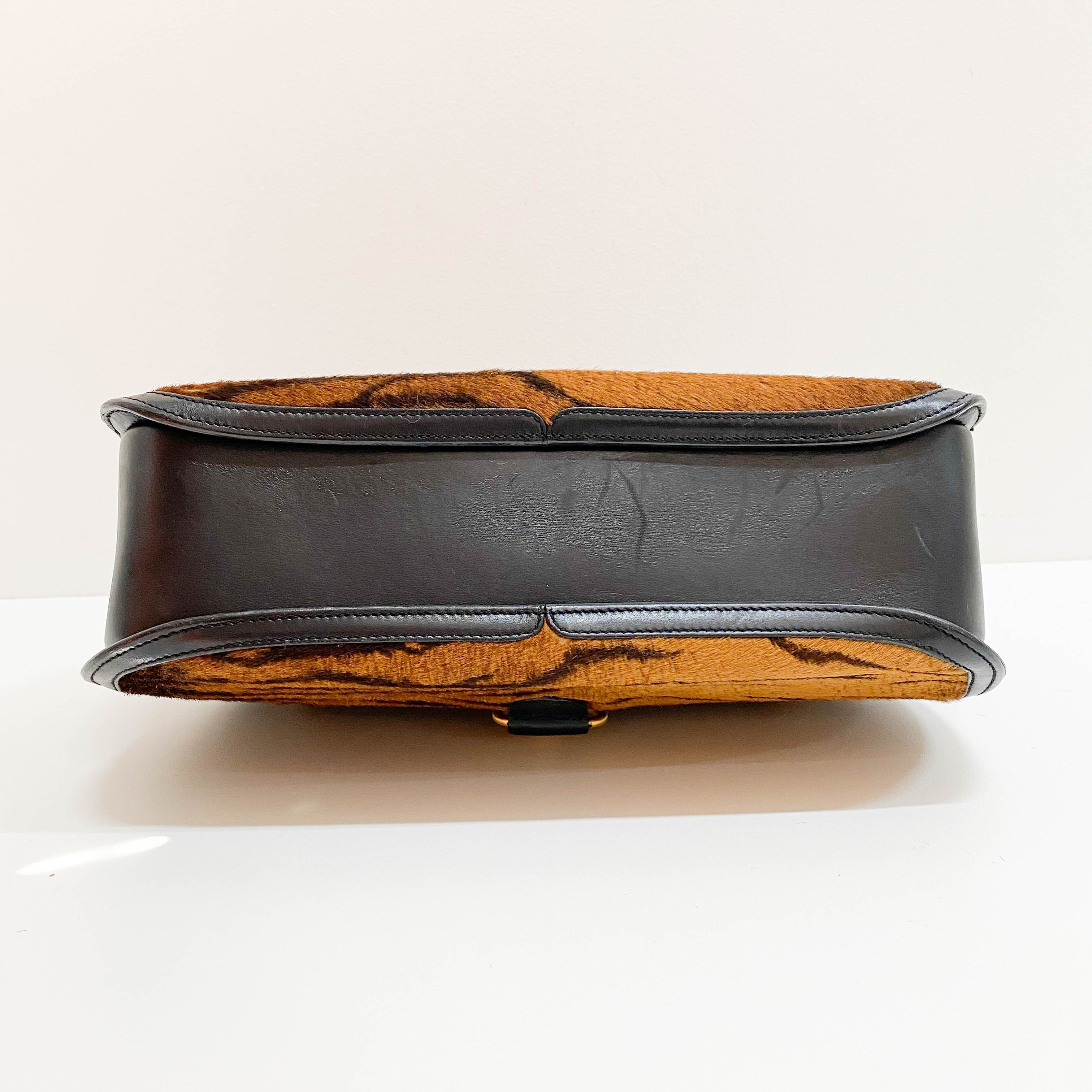 Horsebit Tiger Print Brown Pony Hair Hand Bag