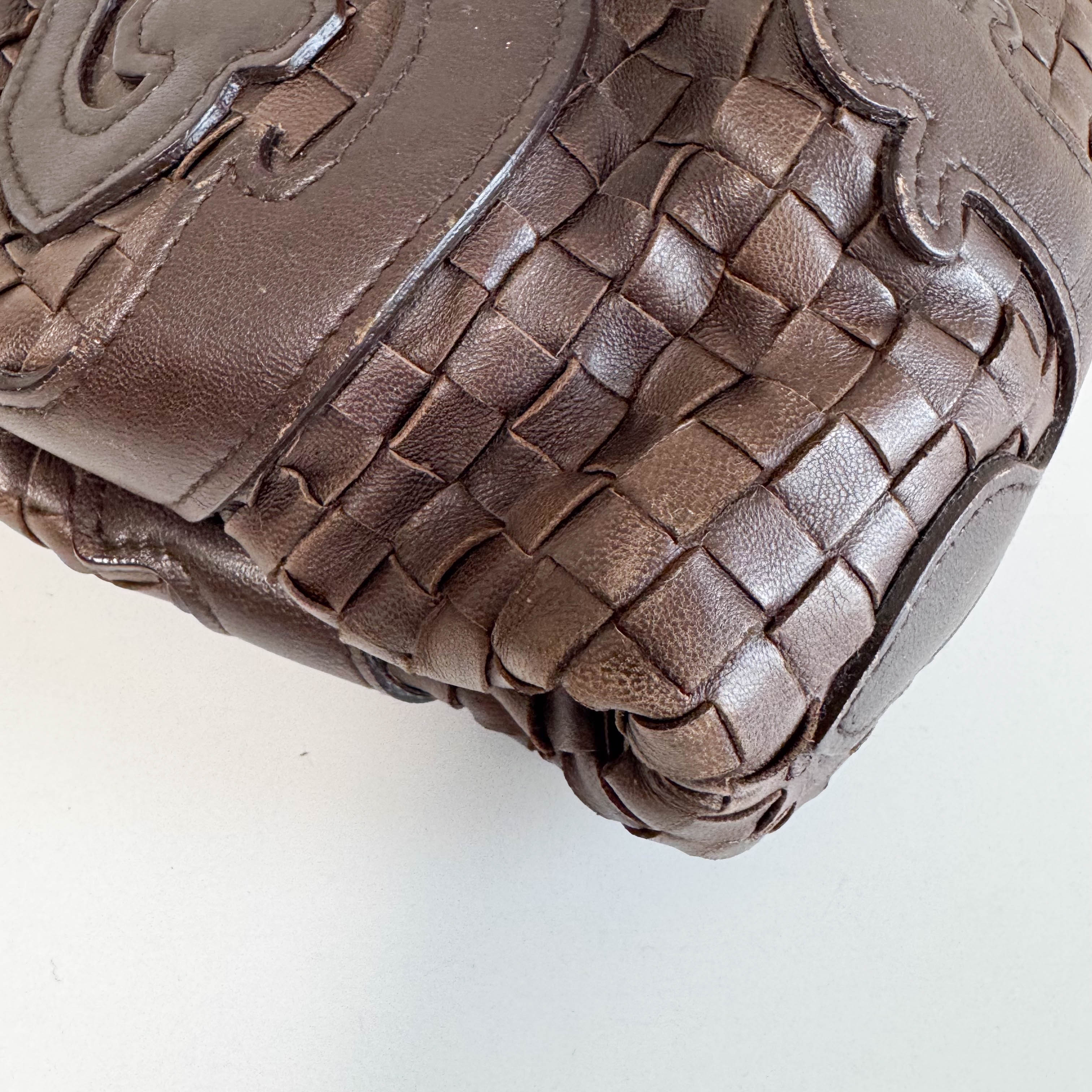 Brown Intrecciato Leather Shoulder Bag