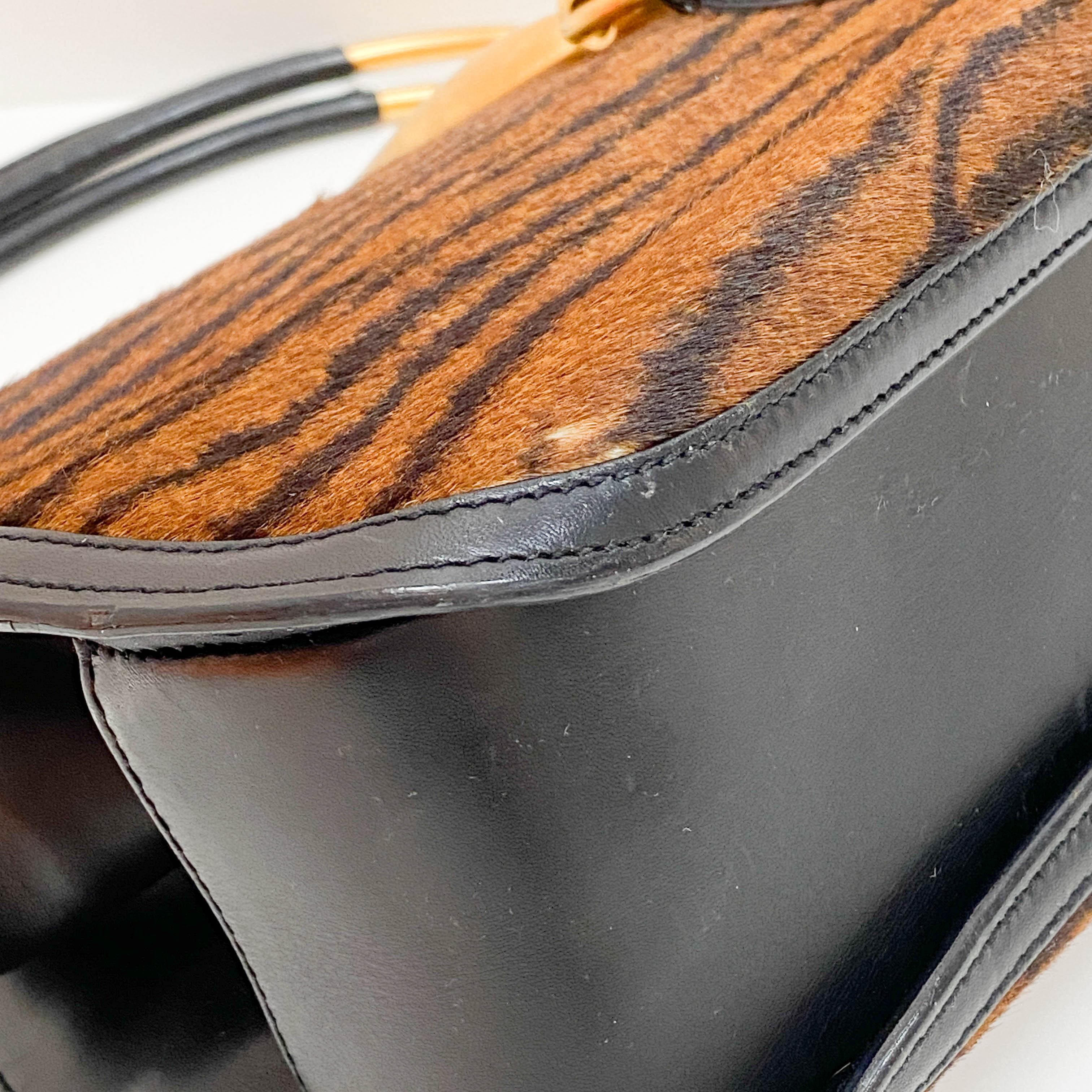 Horsebit Tiger Print Brown Pony Hair Hand Bag