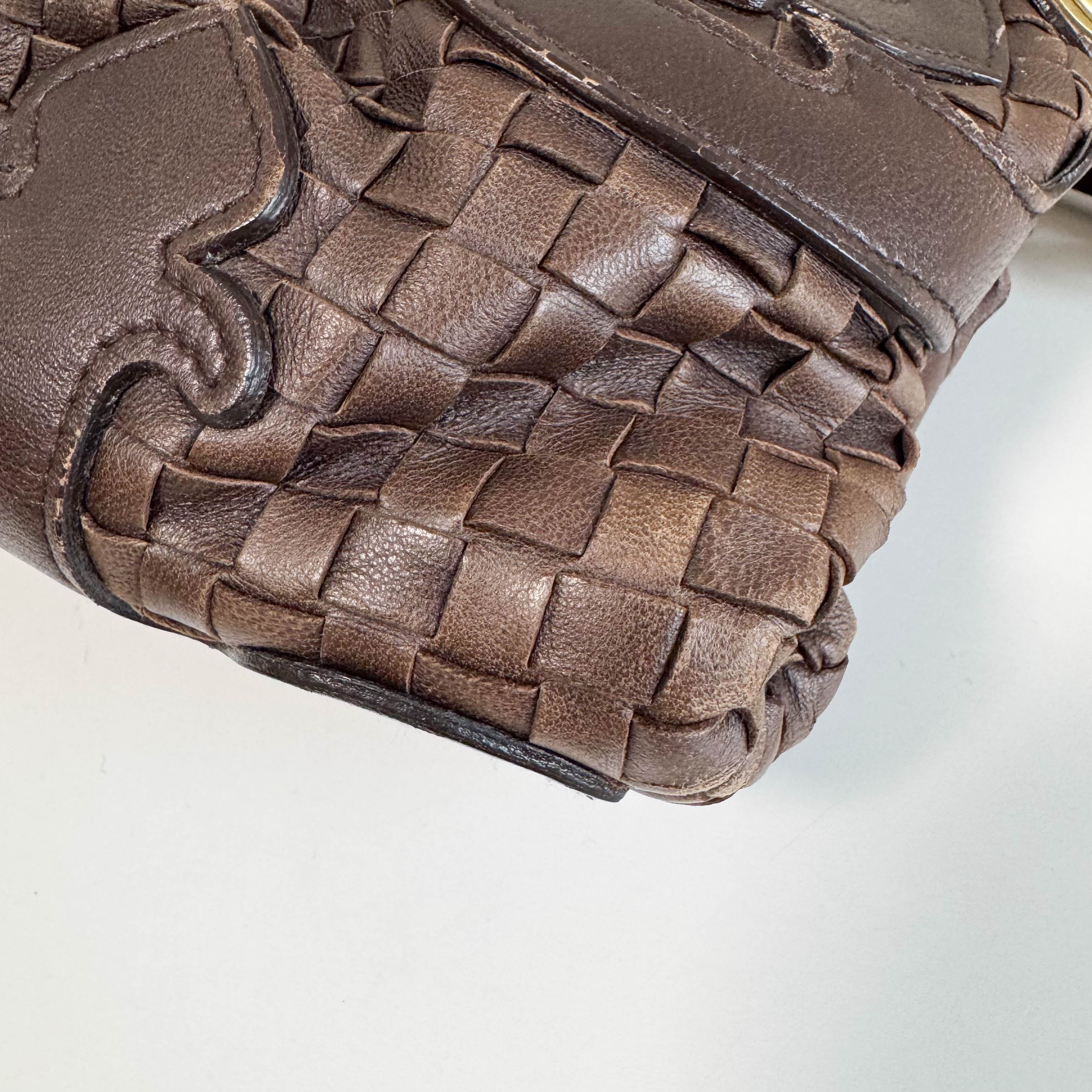 Brown Intrecciato Leather Shoulder Bag