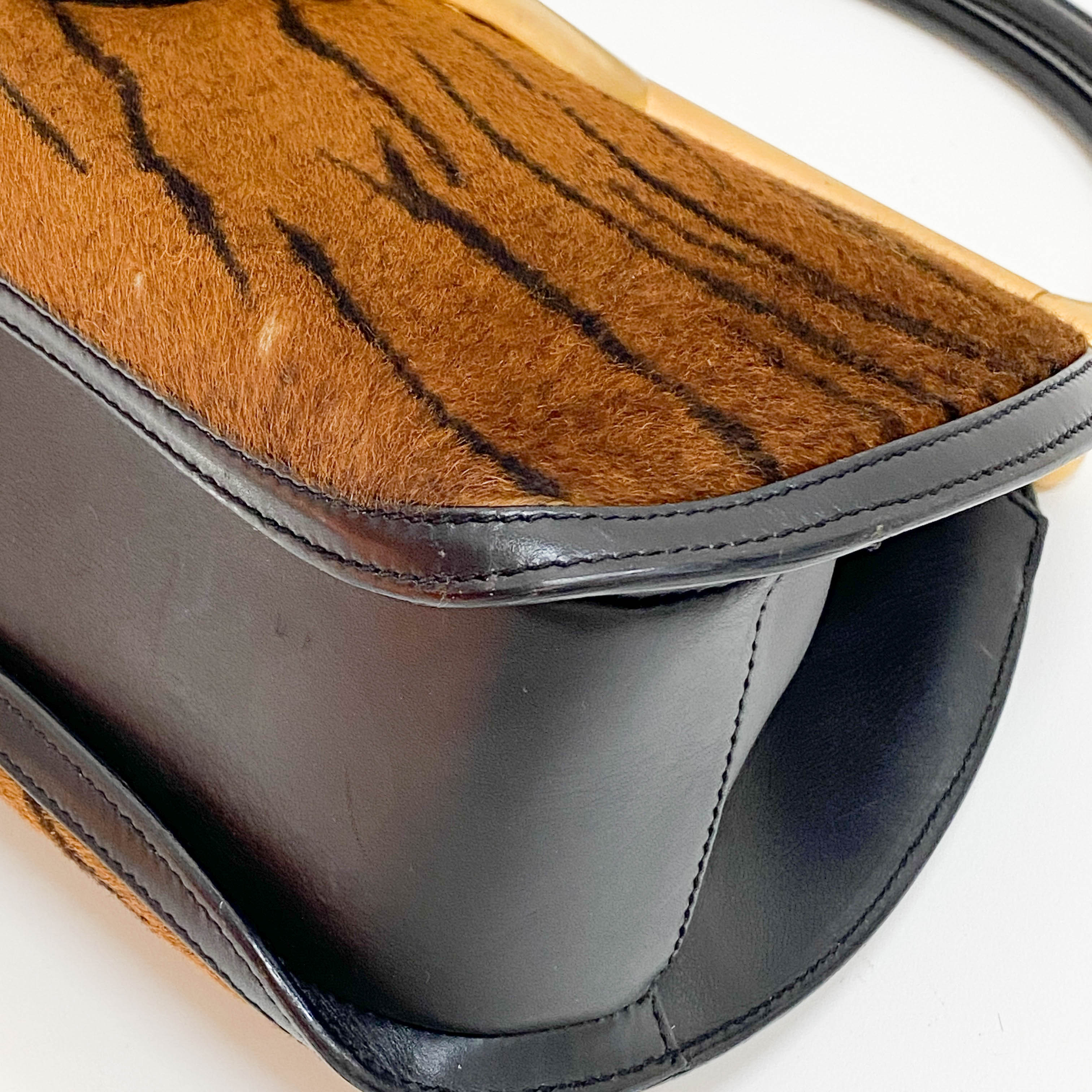 Horsebit Tiger Print Brown Pony Hair Hand Bag