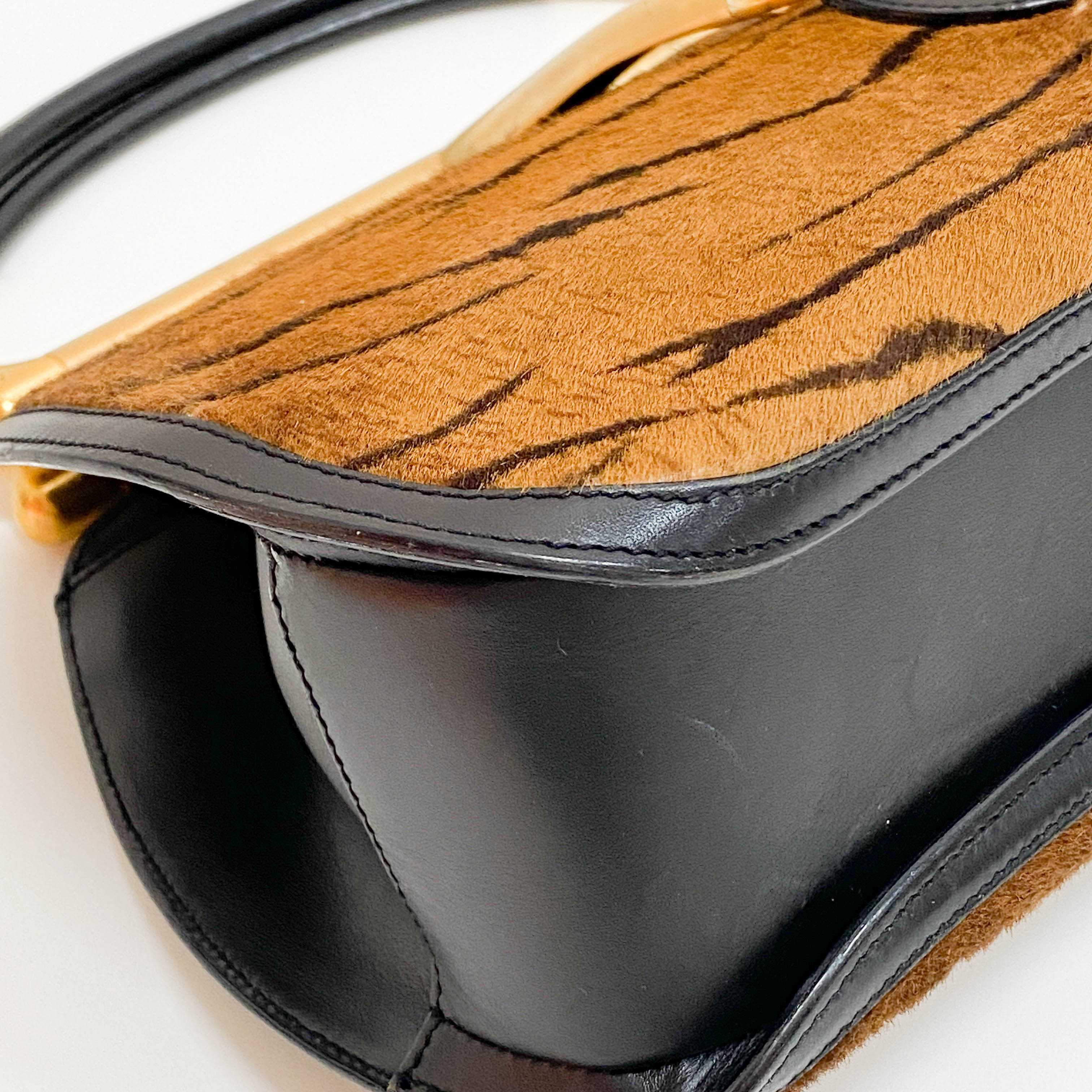 Horsebit Tiger Print Brown Pony Hair Hand Bag