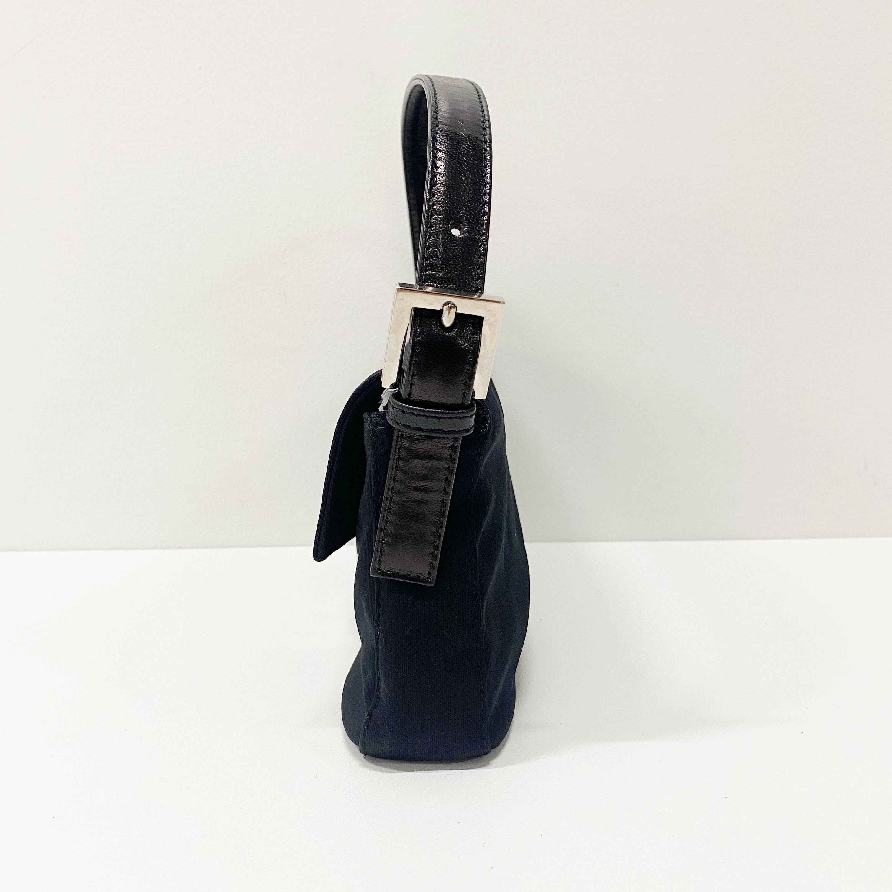 Baguette Black Neoprene Shoulder Bag