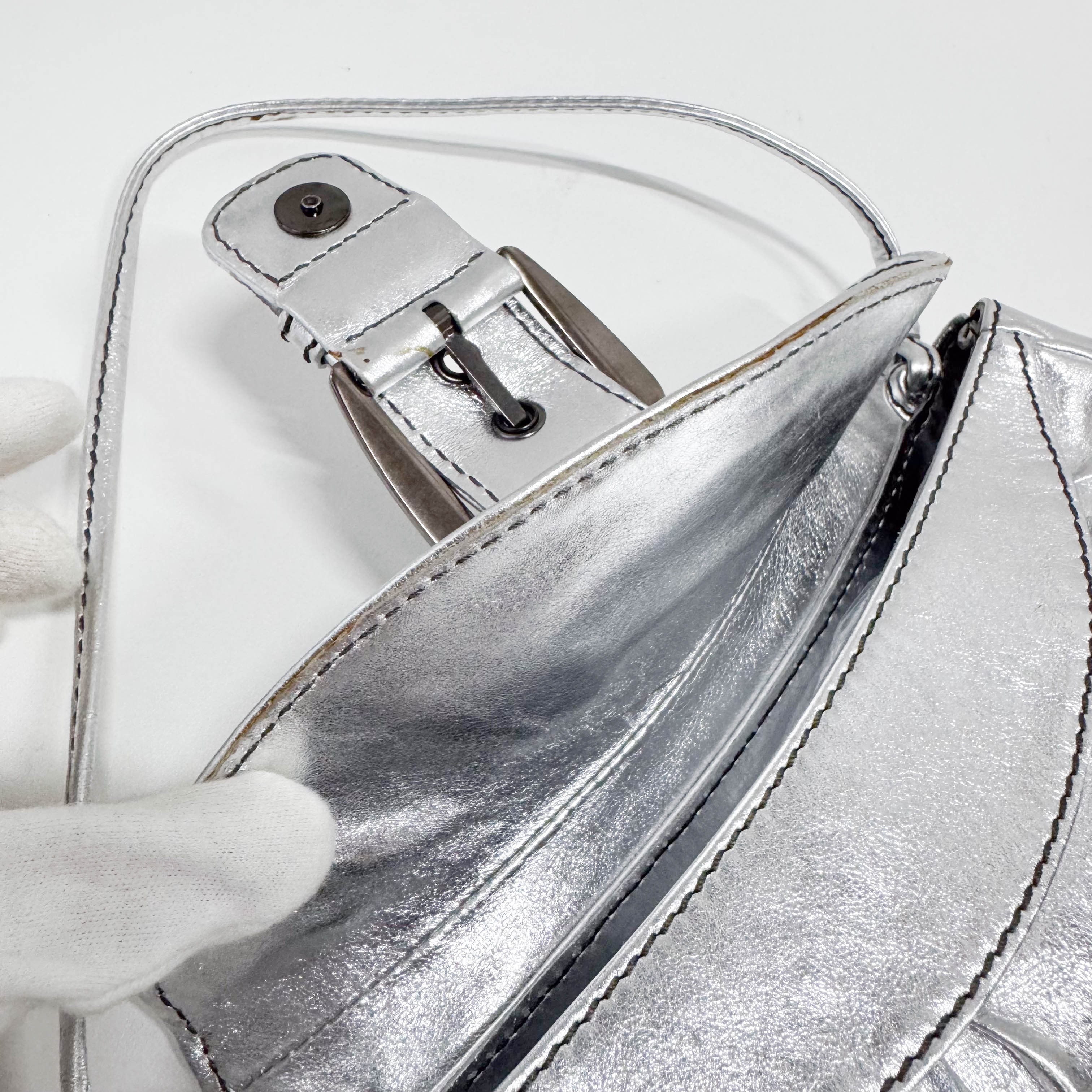 Silver Leather Shoulder Bag
