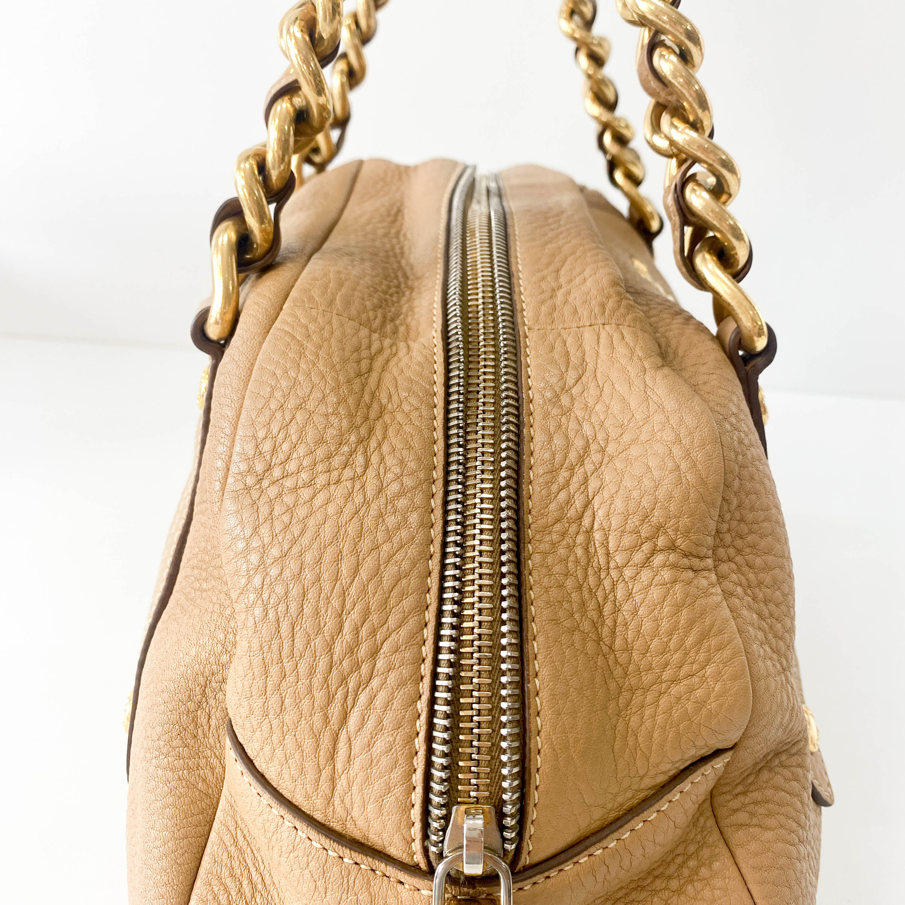 Chain Detail Calf Leather Shoulder Bag