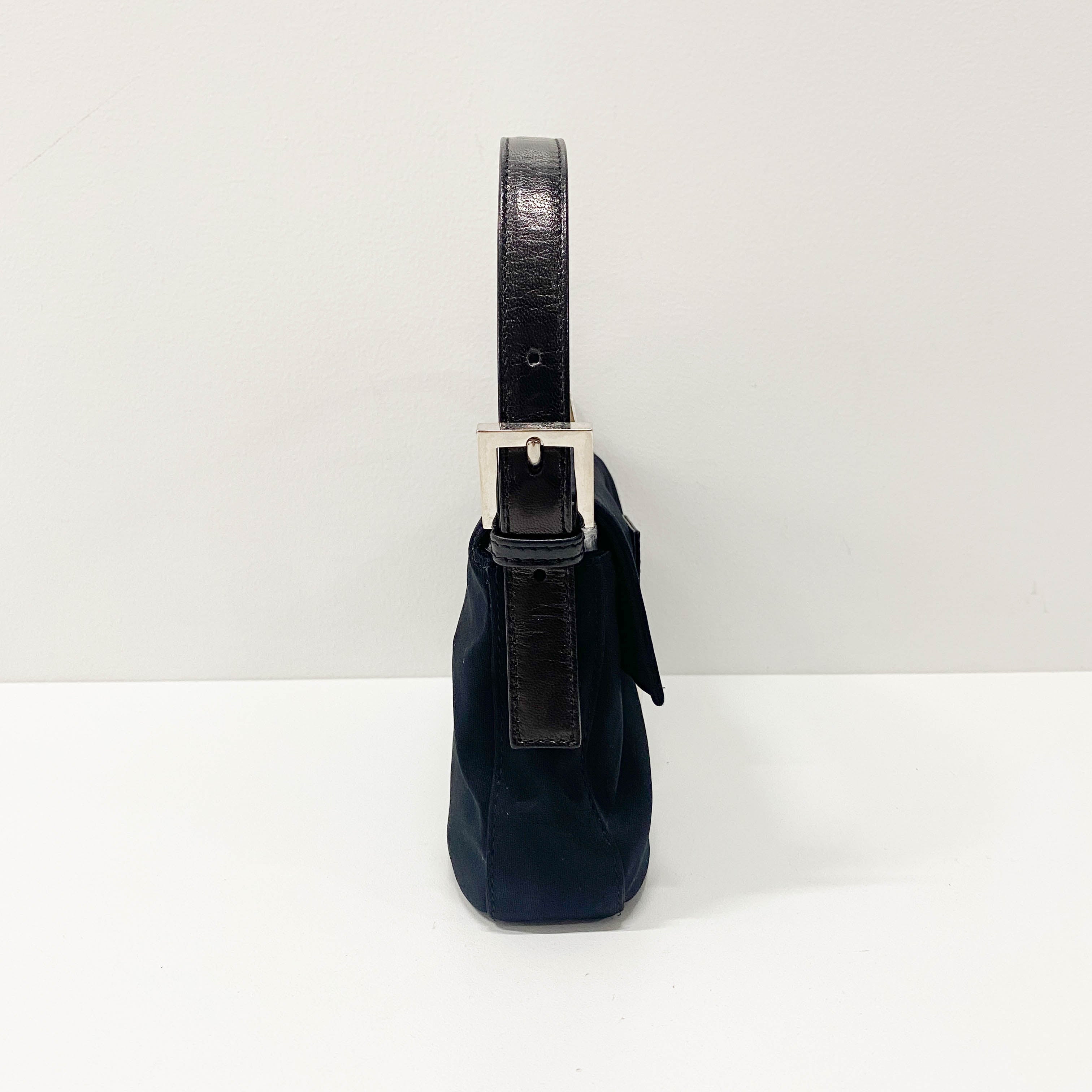Baguette Black Neoprene Shoulder Bag