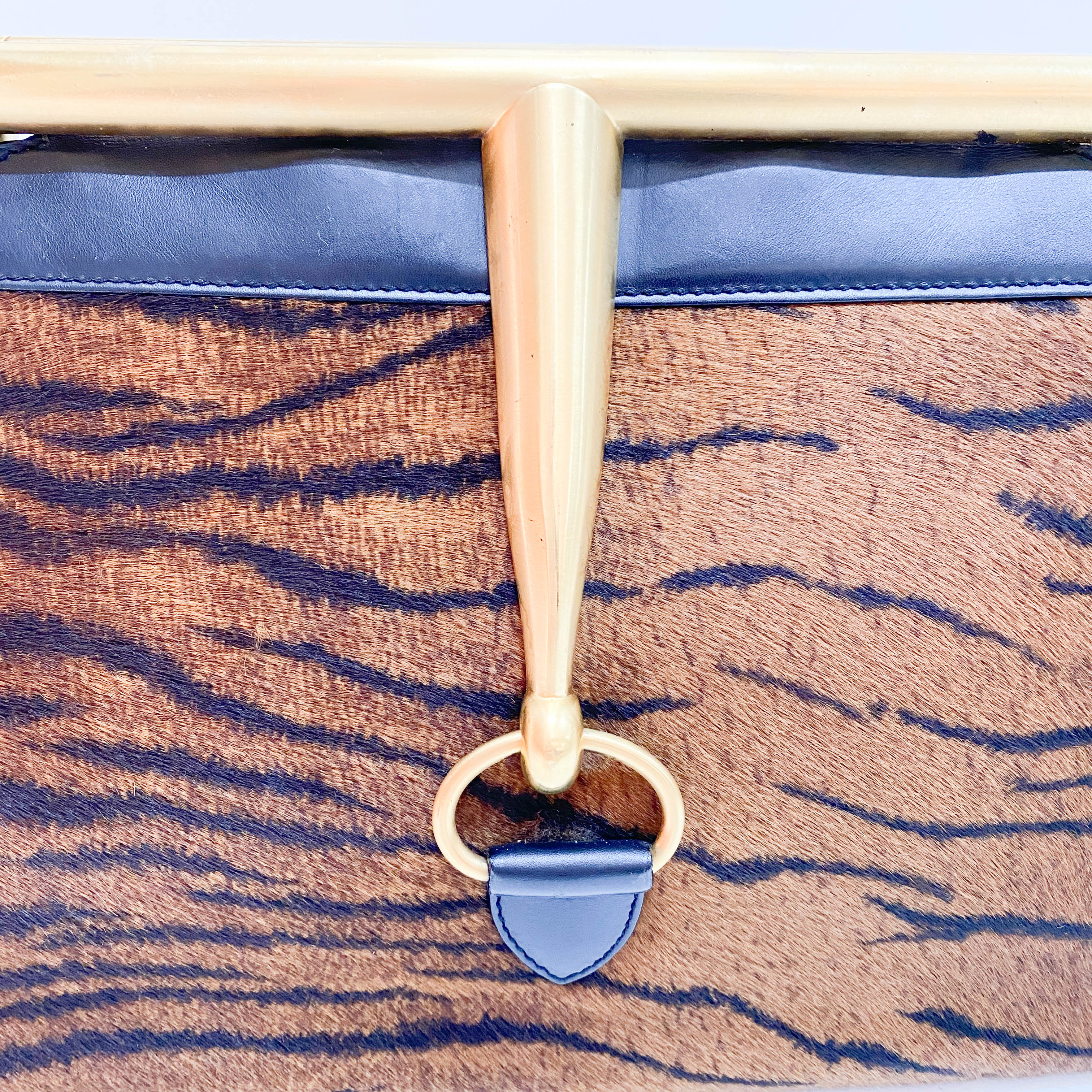 Horsebit Tiger Print Brown Pony Hair Hand Bag