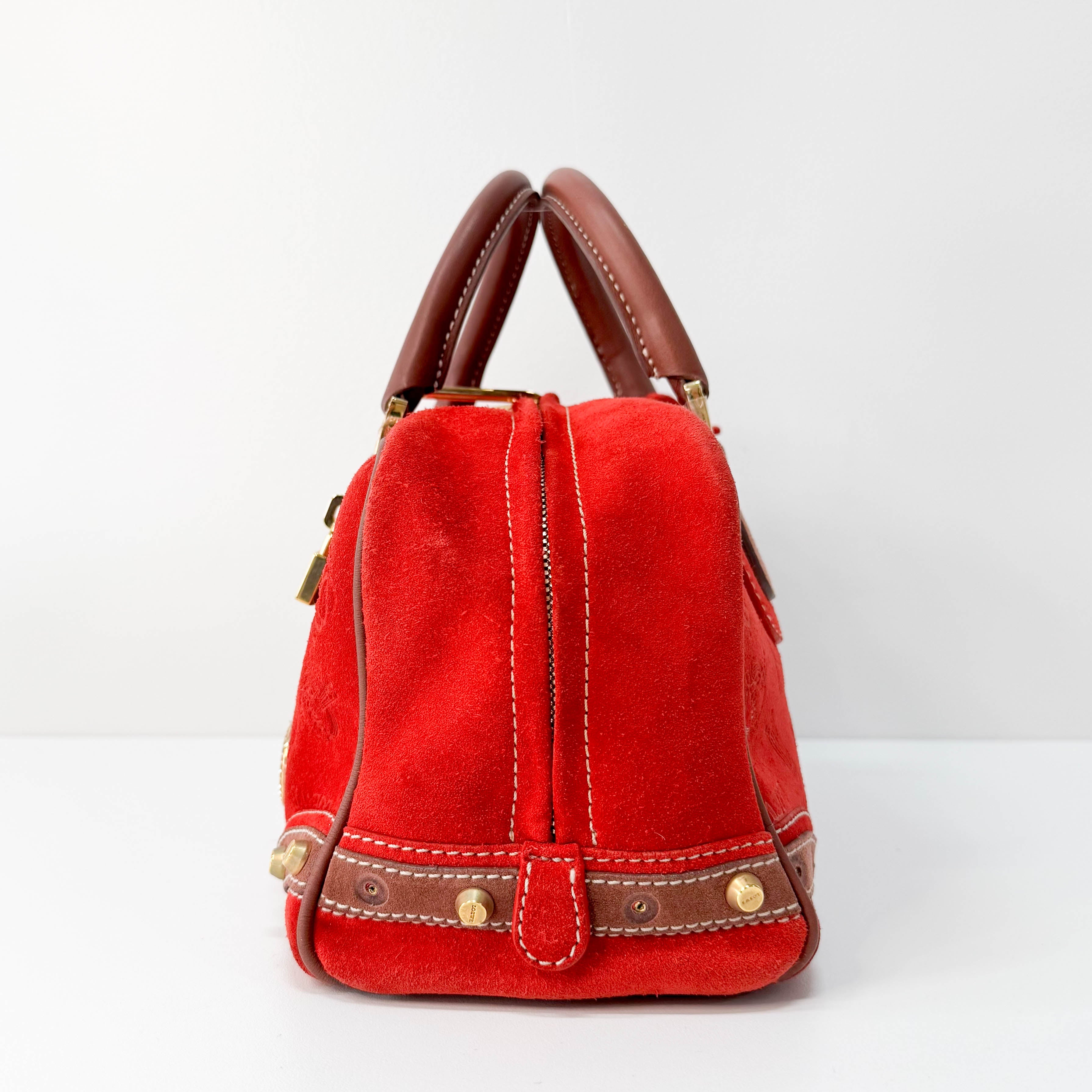 Anagram Red Suede with Loewe Badges Handle Bag