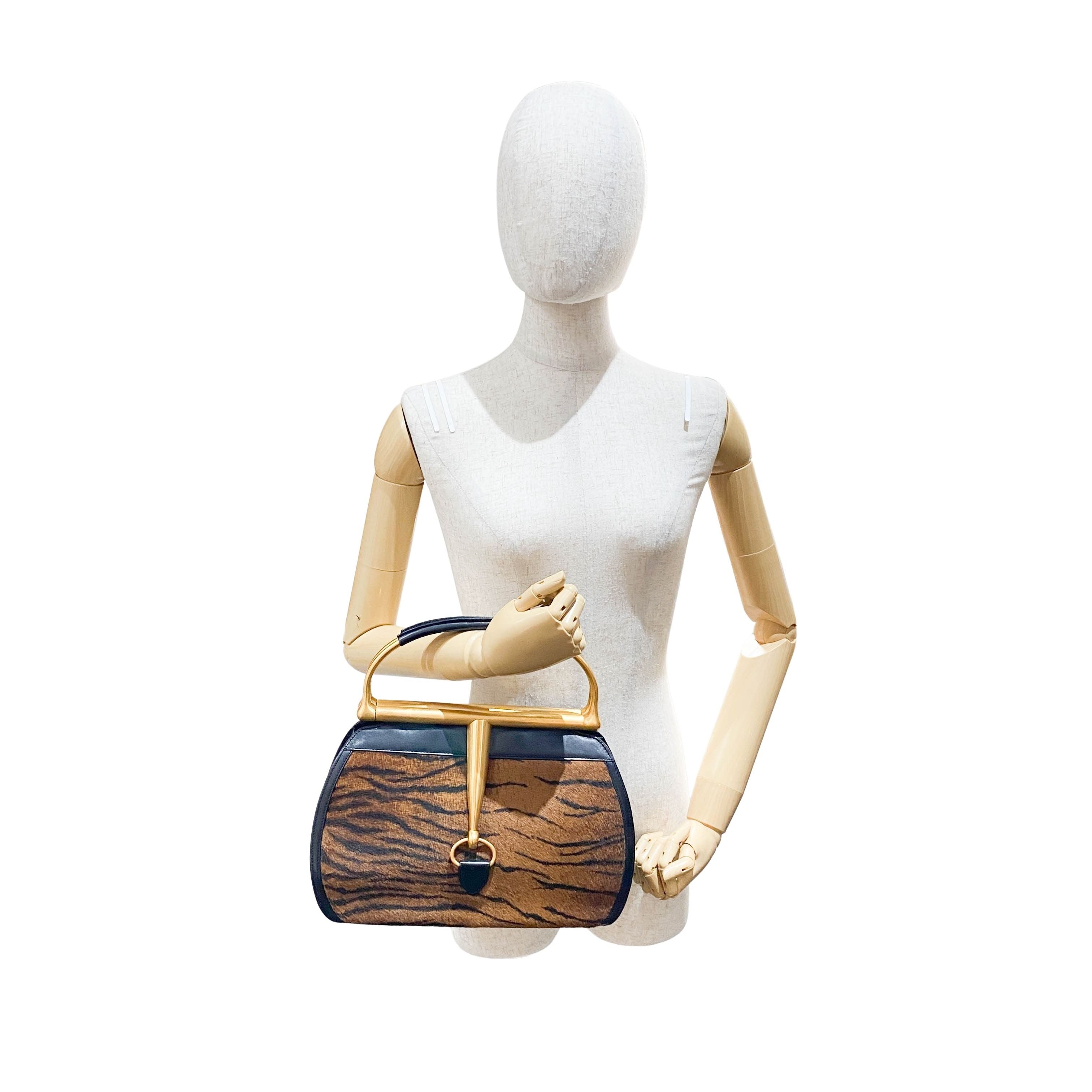 Horsebit Tiger Print Brown Pony Hair Hand Bag