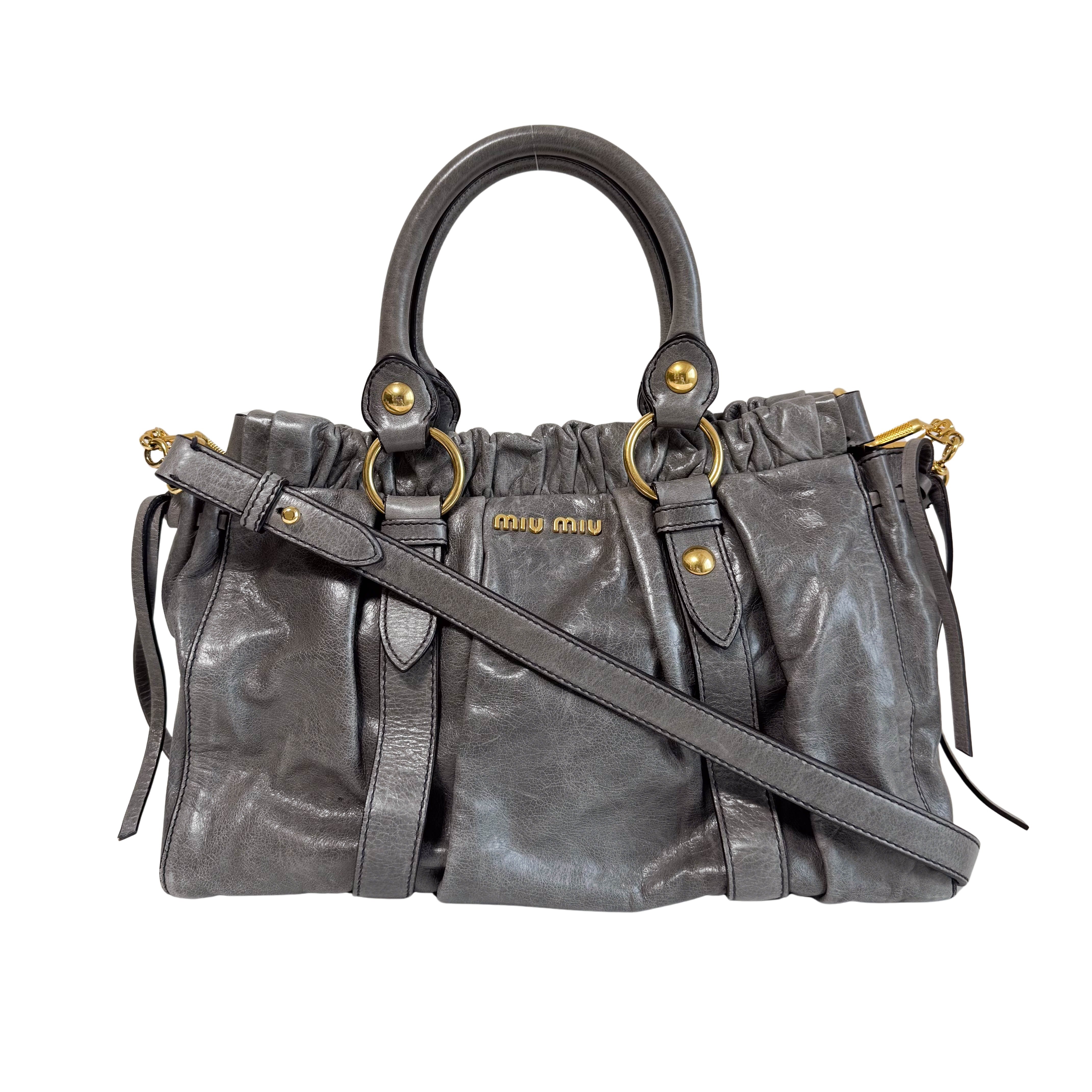Vitello Grey Leather Top Handle Bag
