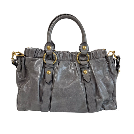 Vitello Grey Leather Top Handle Bag