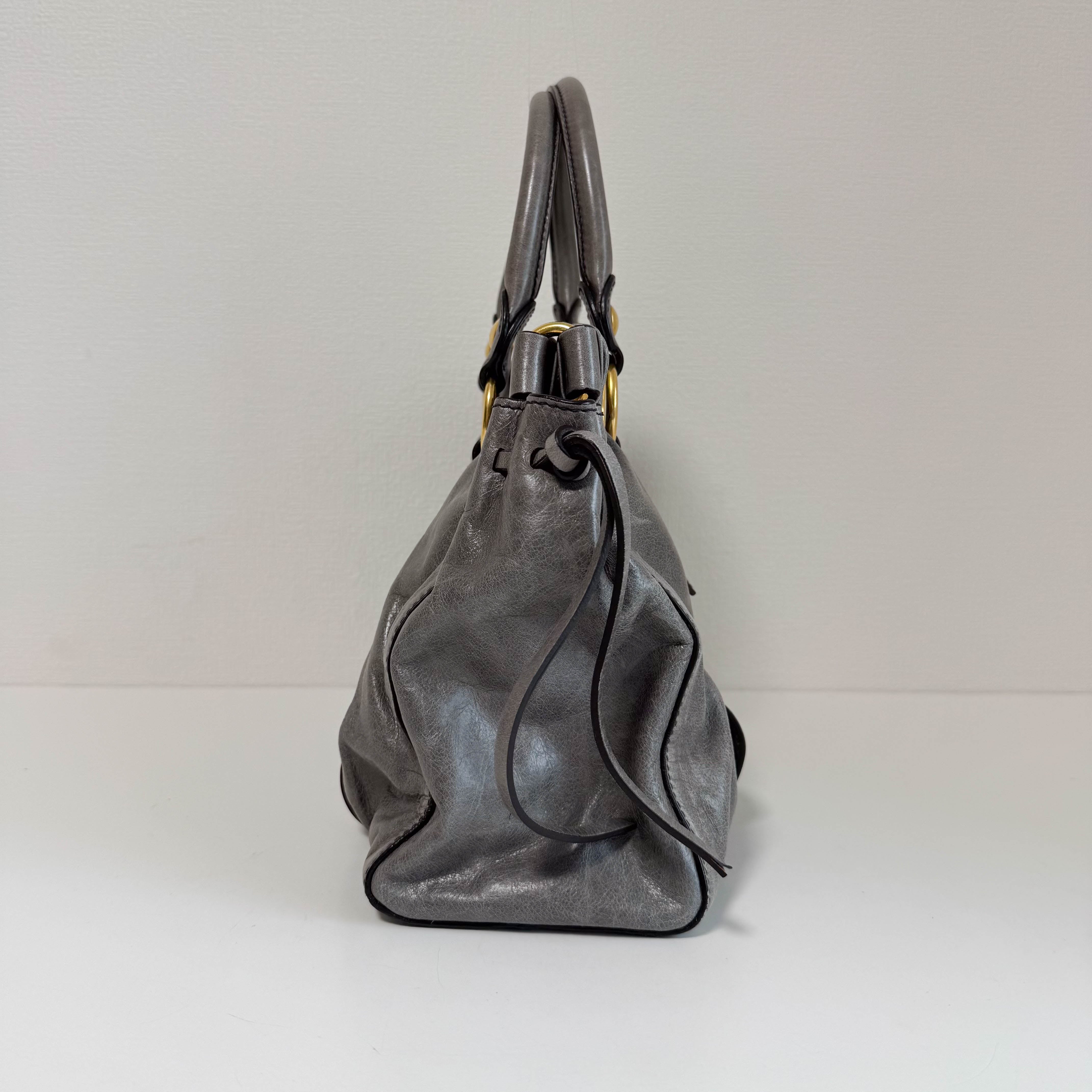 Vitello Grey Leather Top Handle Bag